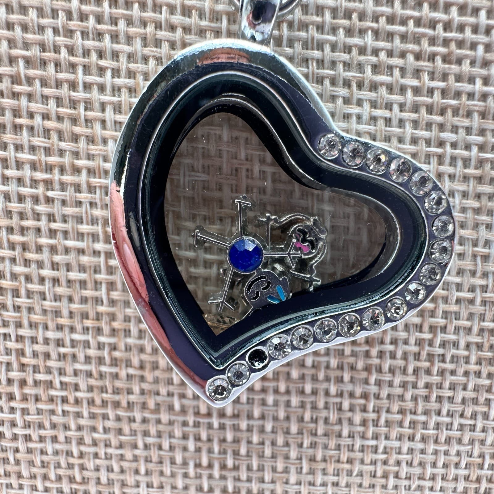 Vintage 90s Heart Glass Living Locket Pendant Necklace Custom Charms Jewelry - Thumbnail 4