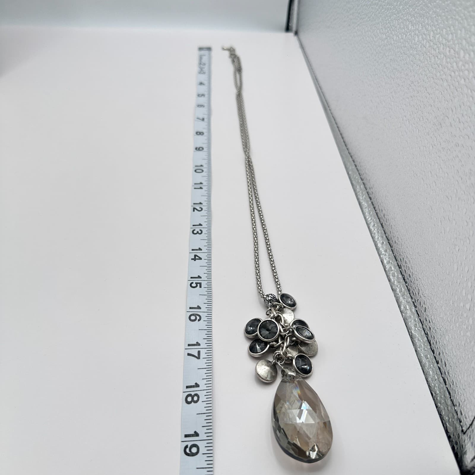 Vintage 80s Silver Tone Large Smokey Quartz Teardrop Statement Necklace Jewelry - Thumbnail 9