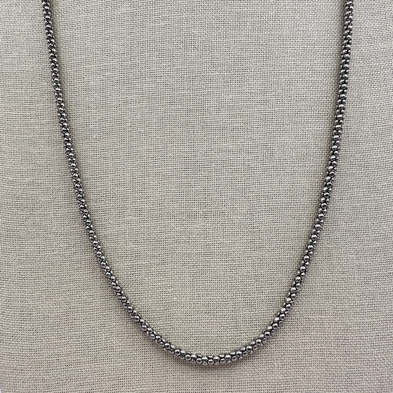Vintage 80s Silver Tone Popcorn Chain Necklace Woven Mesh Italian Link Jewelry - Thumbnail 3