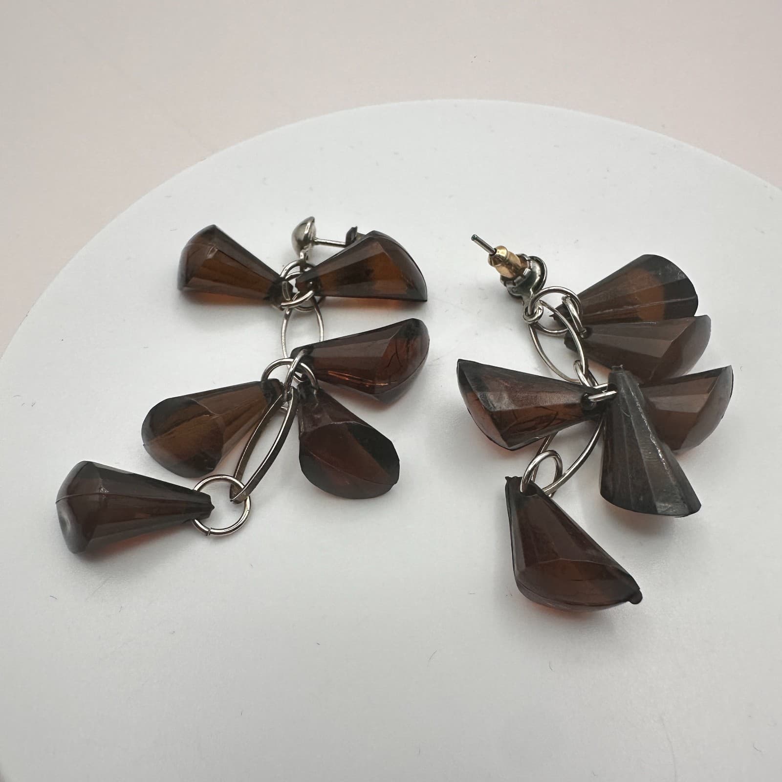 VTG Y2K Smoky Brown Beaded Double Butterfly Dangle Earrings Set 2 Pair Jewelry - Thumbnail 8