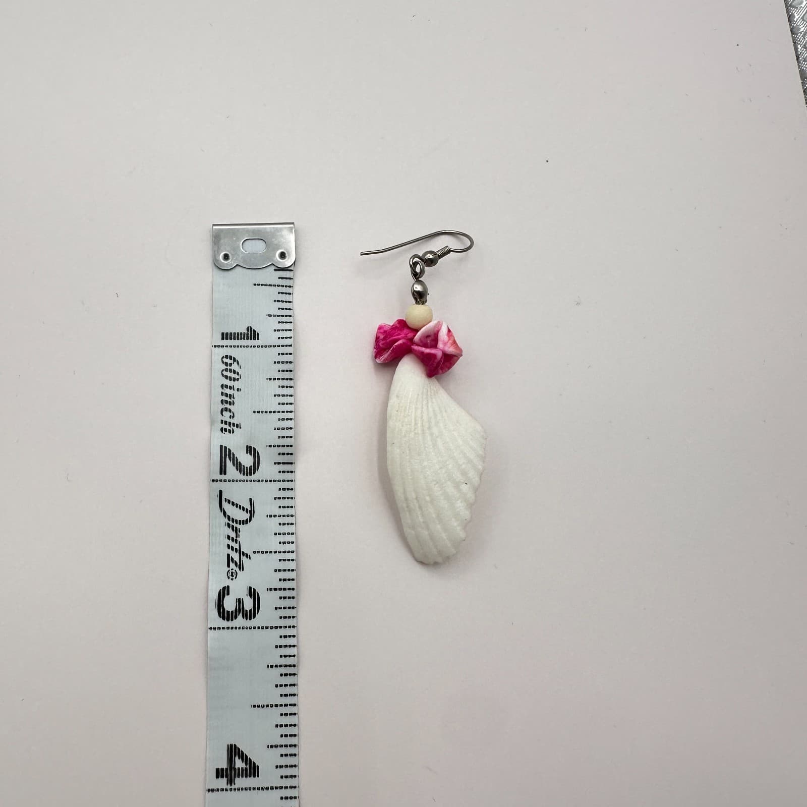 Vintage Y2K Silver Tone Pink Floral White Sea Shell Dangle Earrings Jewelry - Thumbnail 8