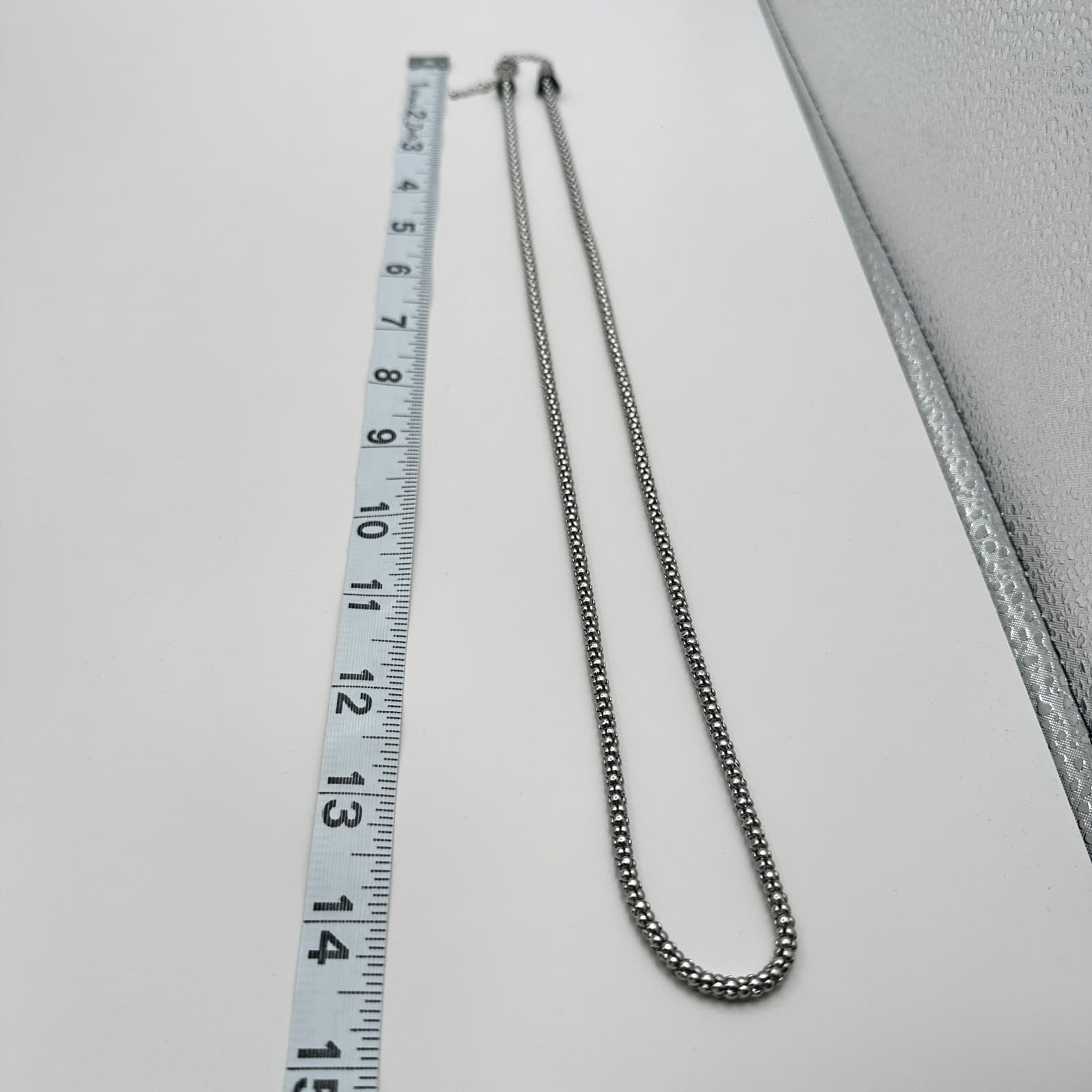 Vintage 80s Silver Tone Popcorn Chain Necklace Woven Mesh Italian Link Jewelry - Thumbnail 9