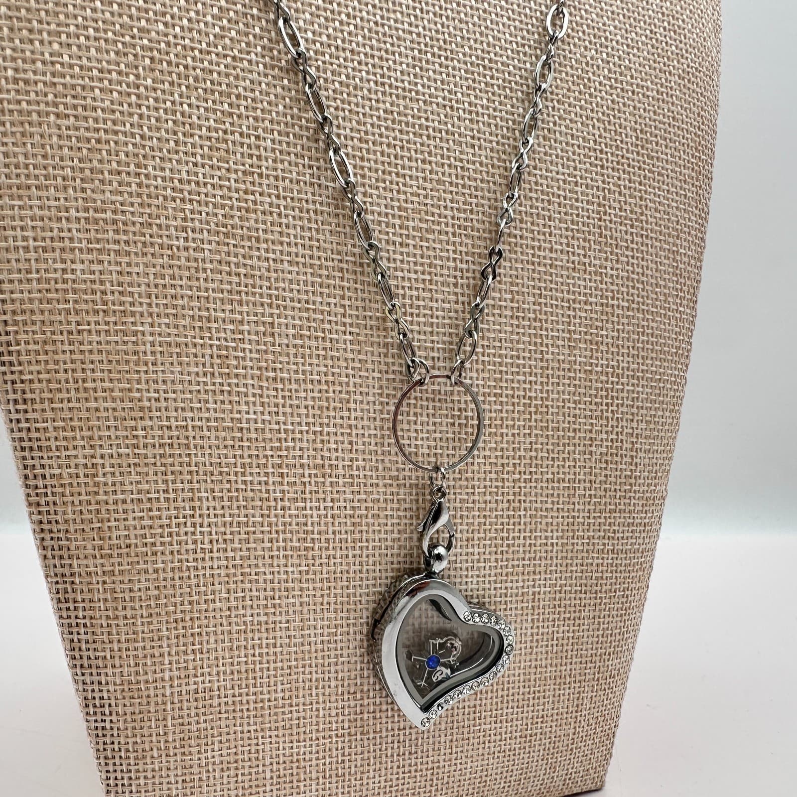Vintage 90s Heart Glass Living Locket Pendant Necklace Custom Charms Jewelry - Thumbnail 6