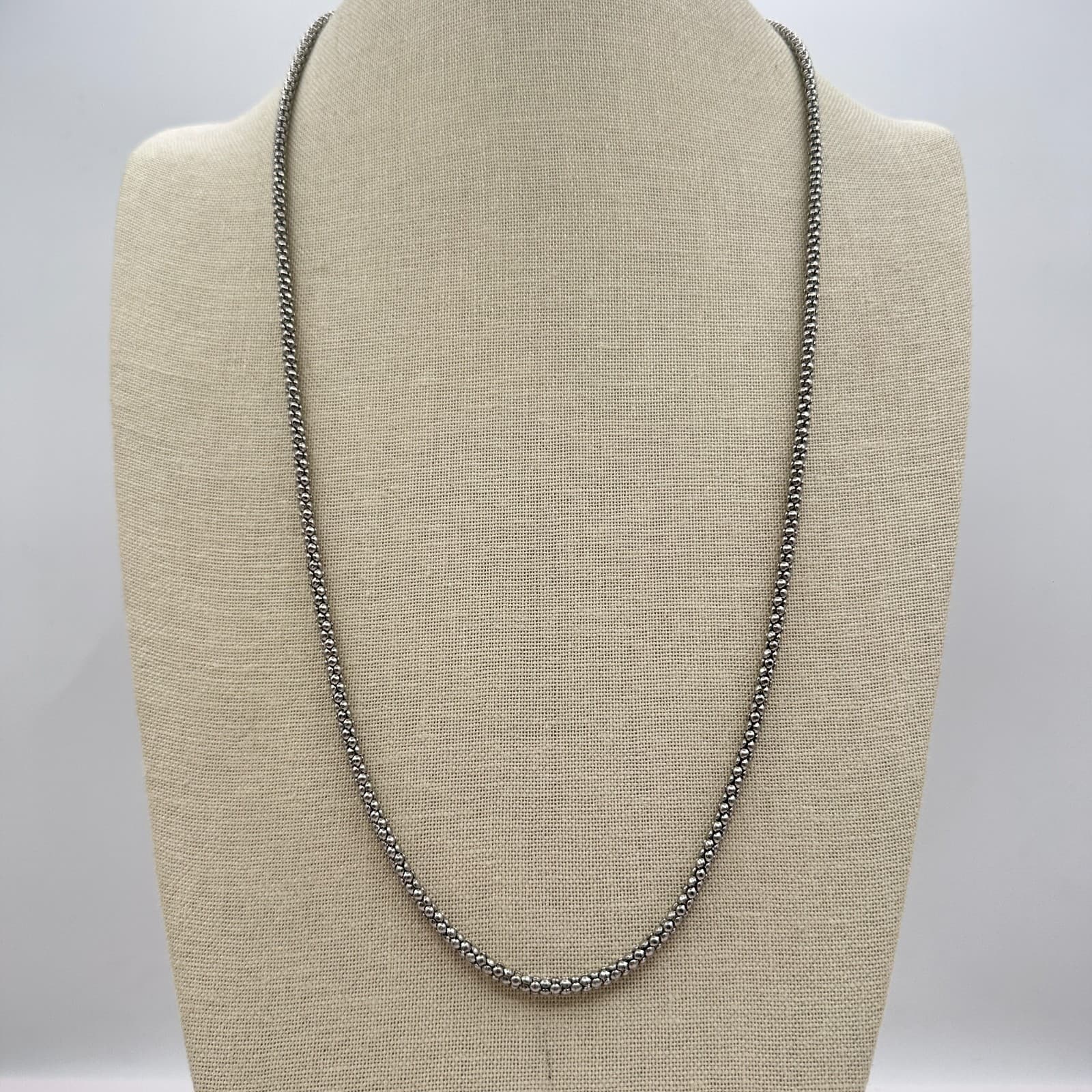 Vintage 80s Silver Tone Popcorn Chain Necklace Woven Mesh Italian Link Jewelry - Thumbnail 2