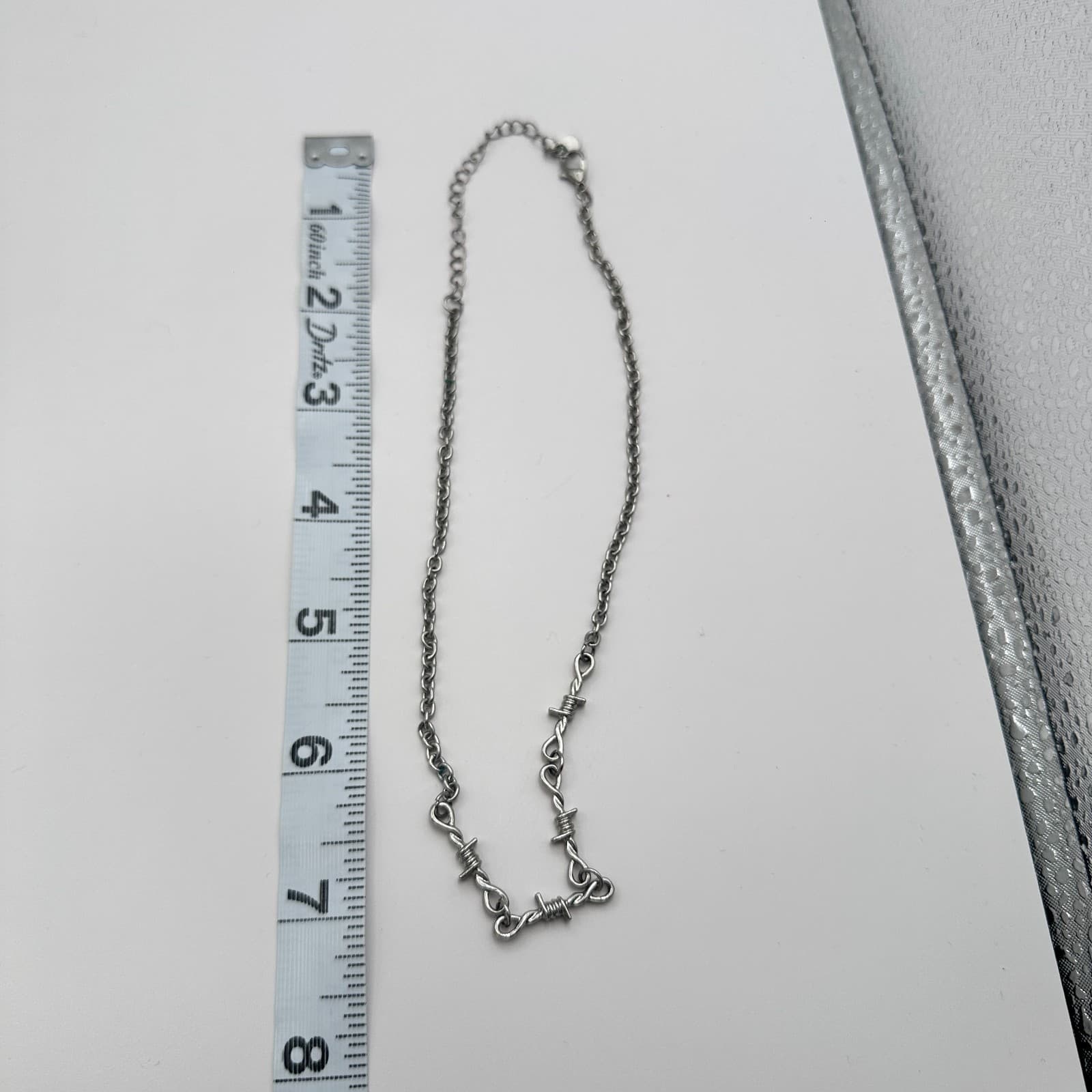 Vintage Y2K Silver Tone Barbed Wire Link Necklace Boho Women's Classic Jewelry - Thumbnail 9