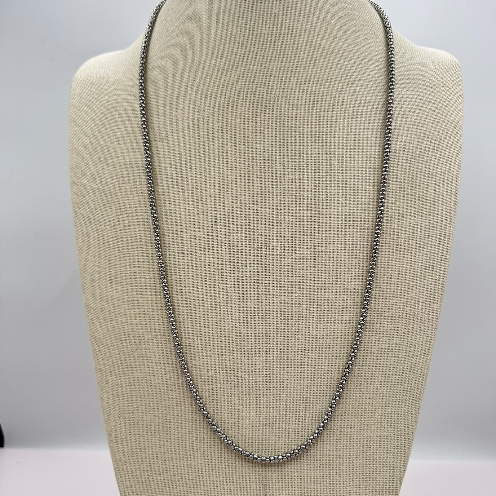 Vintage 80s Silver Tone Popcorn Chain Necklace Woven Mesh Italian Link Jewelry - Thumbnail 7