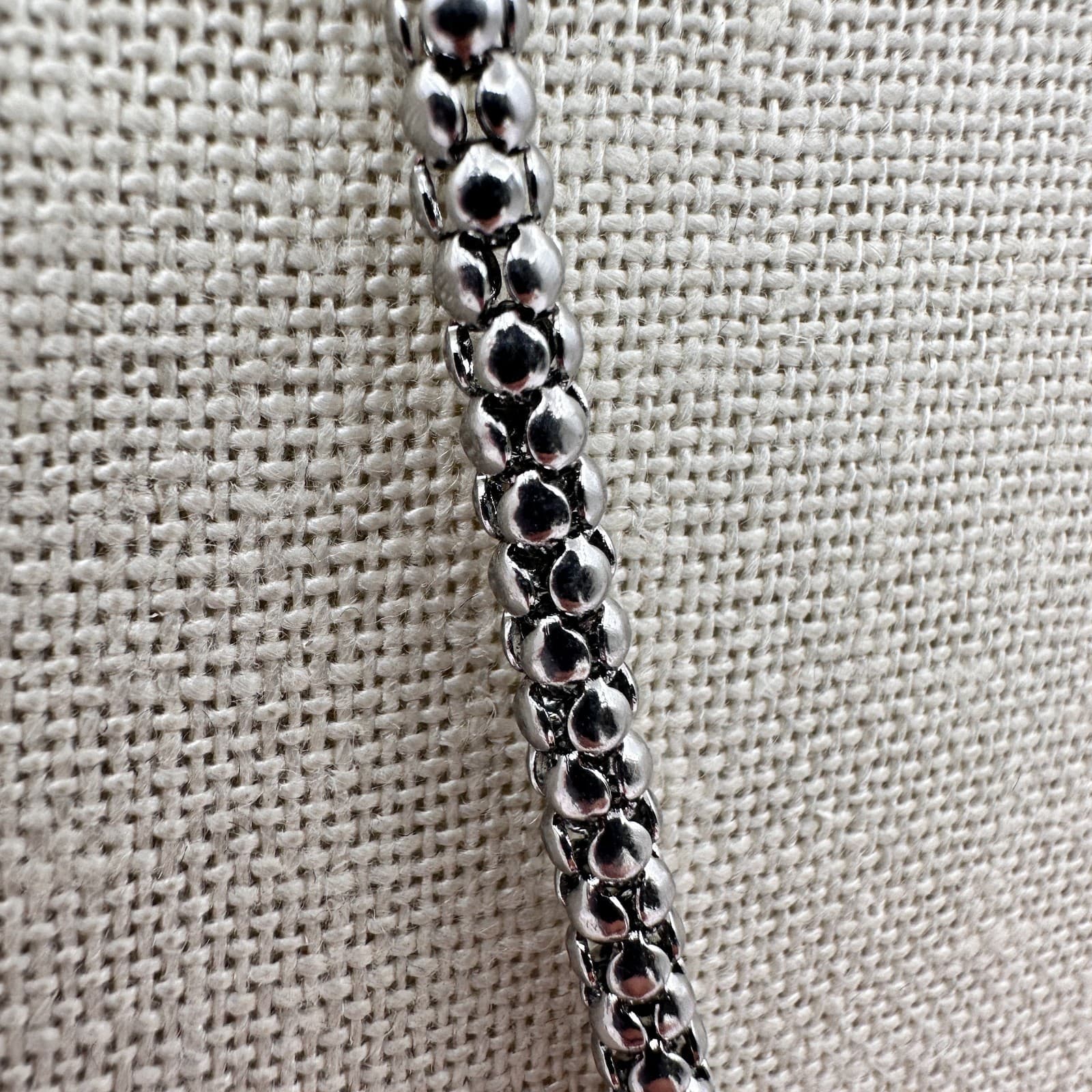Vintage 80s Silver Tone Popcorn Chain Necklace Woven Mesh Italian Link Jewelry - Thumbnail 6