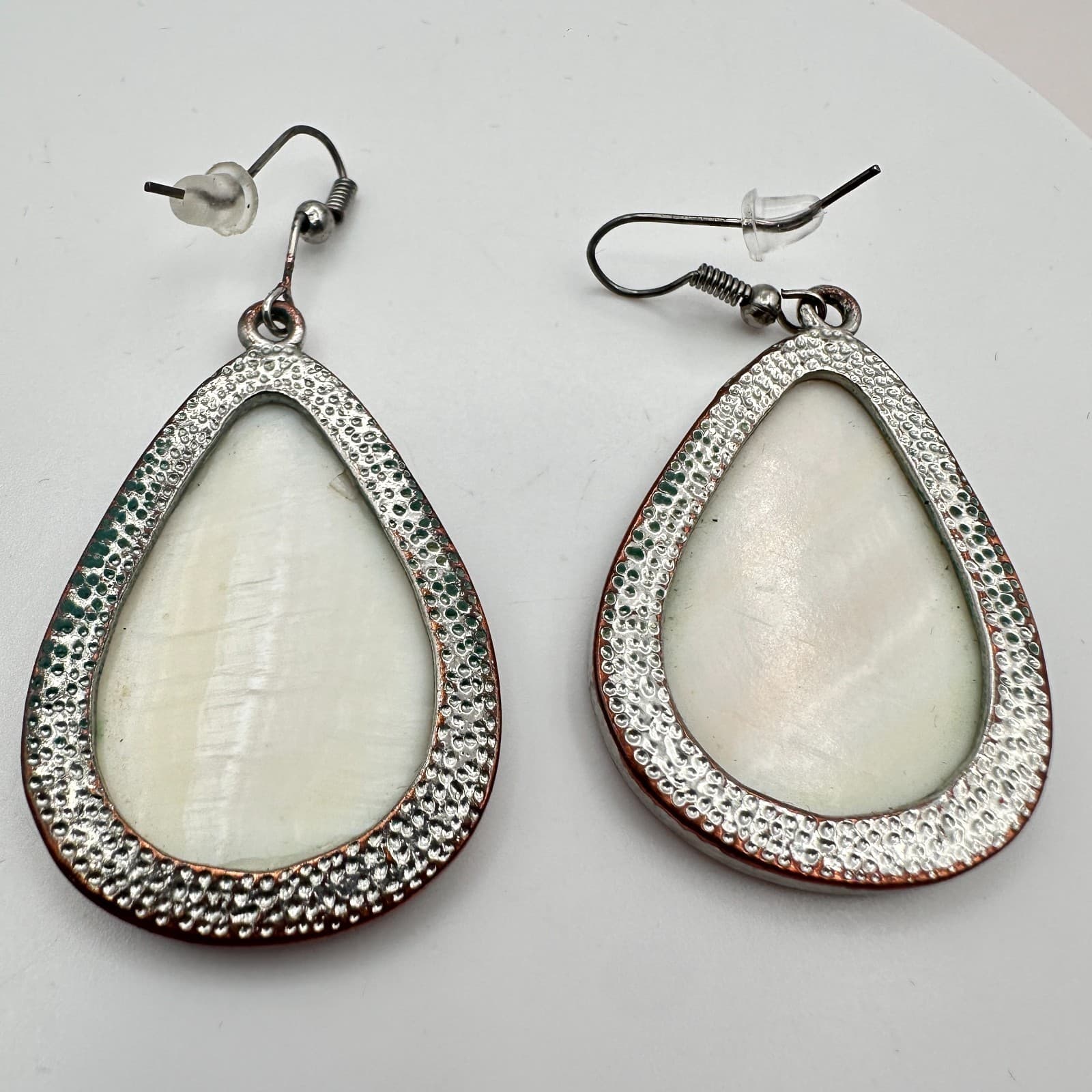 Vintage Y2K Silver Tone White Pearl Teardrop Dangle Earrings Boho Jewelry - Thumbnail 4