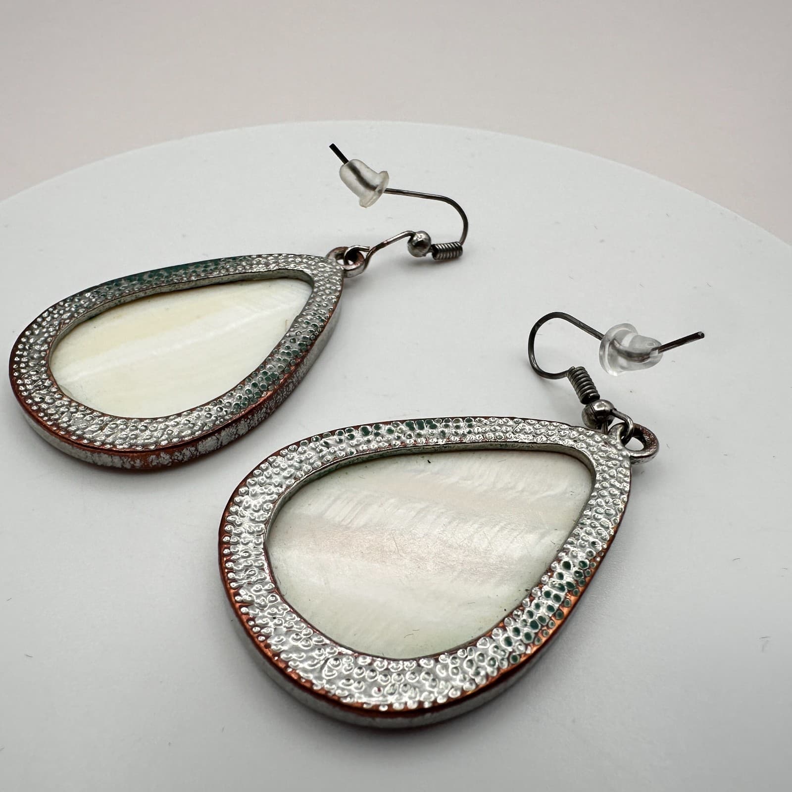 Vintage Y2K Silver Tone White Pearl Teardrop Dangle Earrings Boho Jewelry - Thumbnail 5