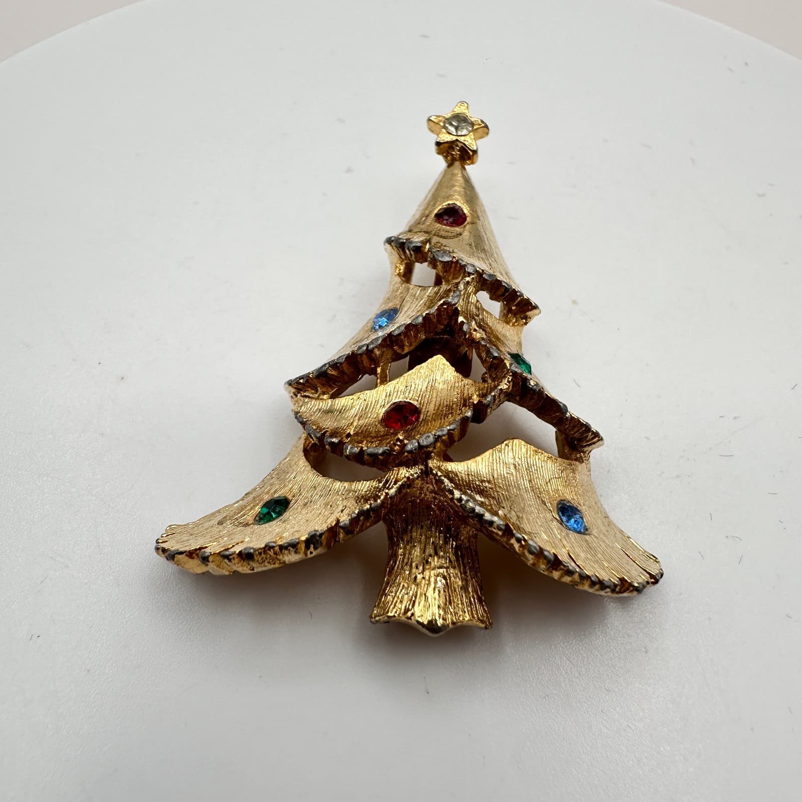 VTG 90s Christmas Tree Rhinestone Brooch Pin Gold Tone Holiday Fashion Jewelry - Thumbnail 3