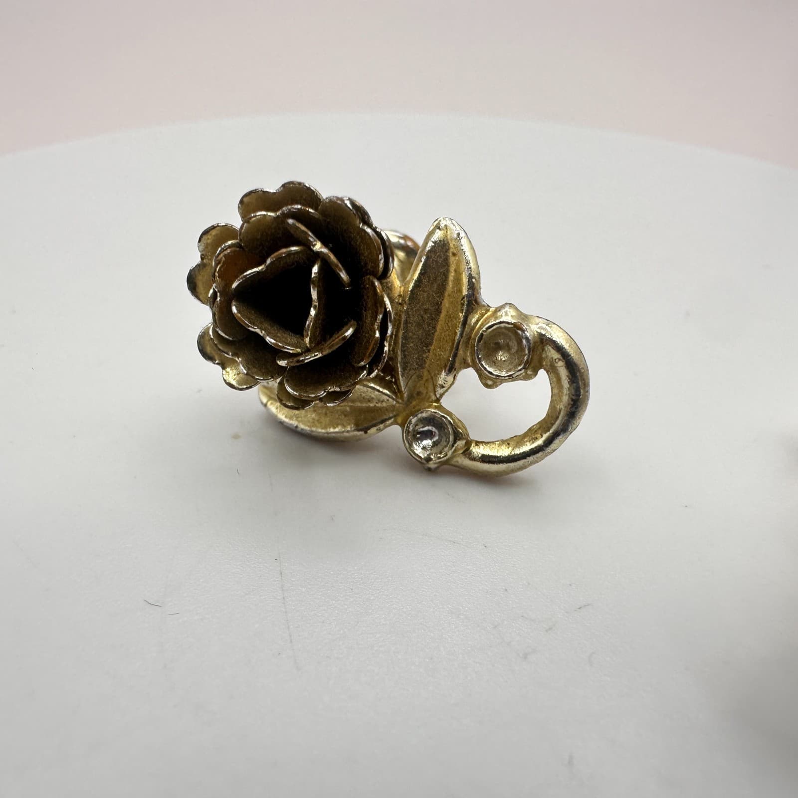 Vintage 90s Gold Tone Rose Floral Rhinestone Earrings Women's Classic Jewelry - Thumbnail 4
