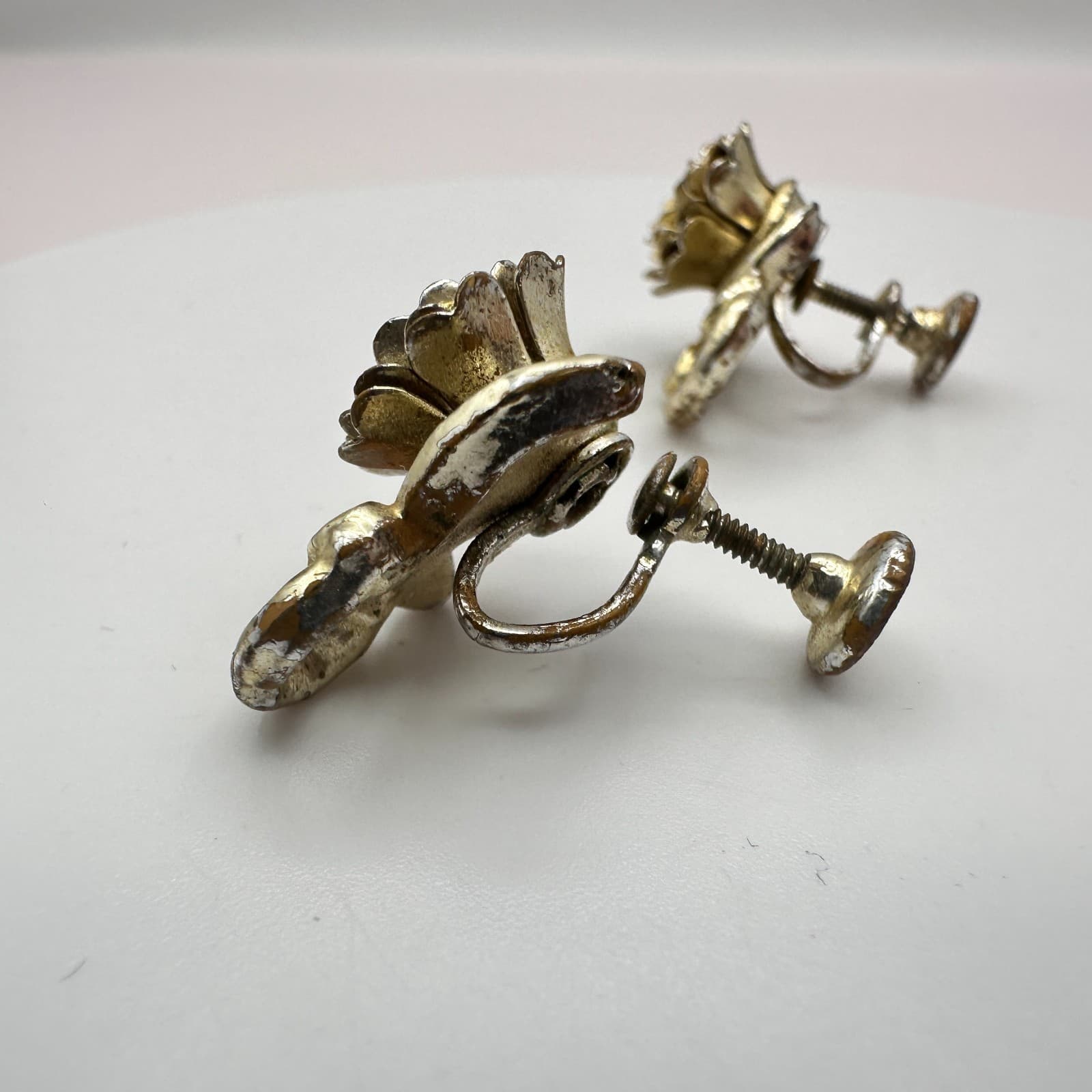 Vintage 90s Gold Tone Rose Floral Rhinestone Earrings Women's Classic Jewelry - Thumbnail 7