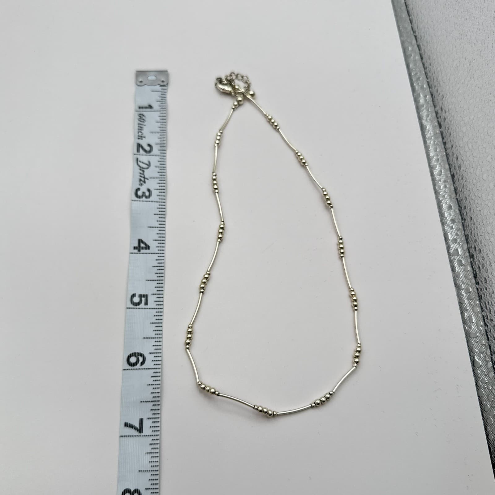 Vintage Y2K Silver Tone Beaded Bar Choker Necklace Retro Women's Classic Jewelry - Thumbnail 8