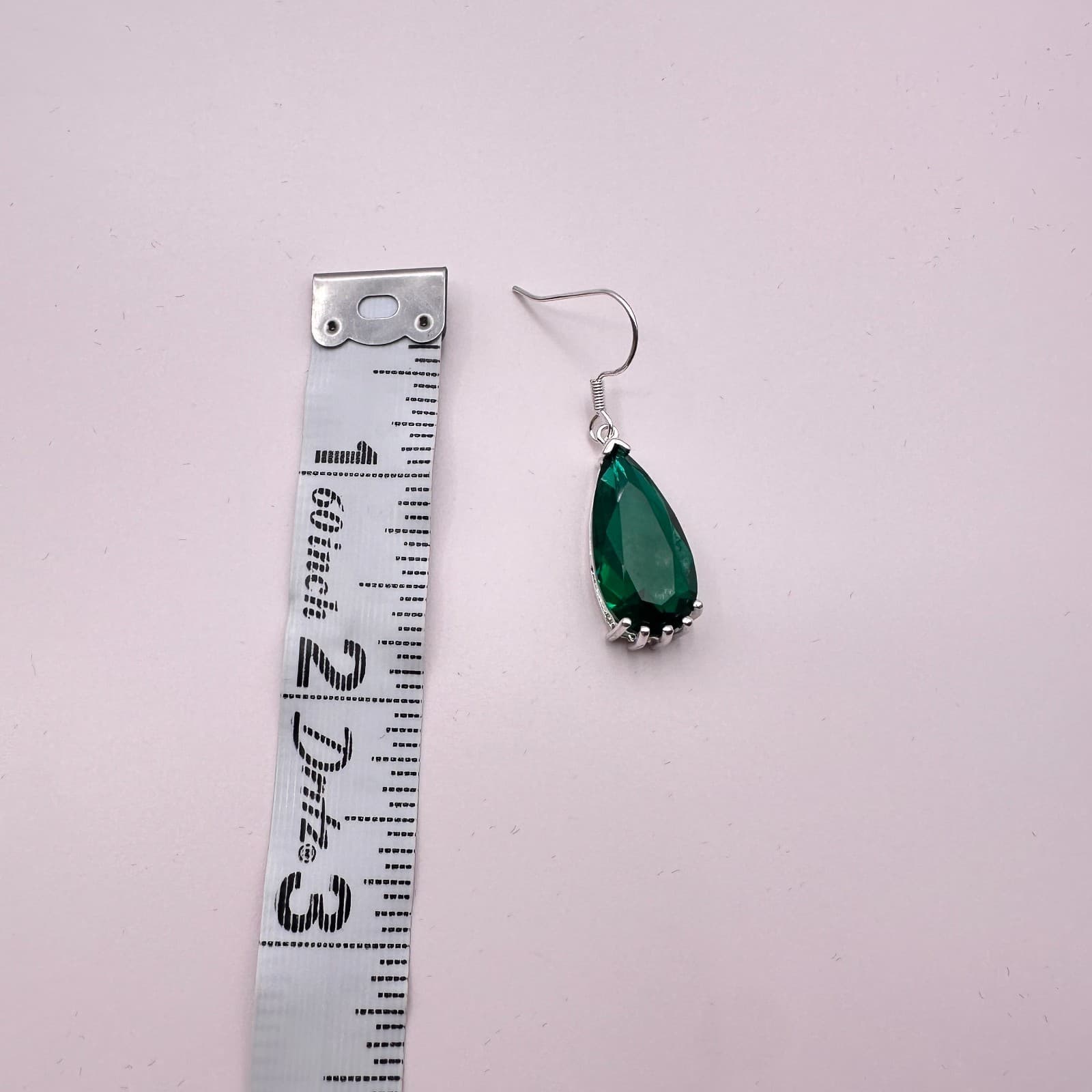 Vintage 80s Silver Tone Emerald Green Teardrop Dangle Earrings Women's Jewelry - Thumbnail 6
