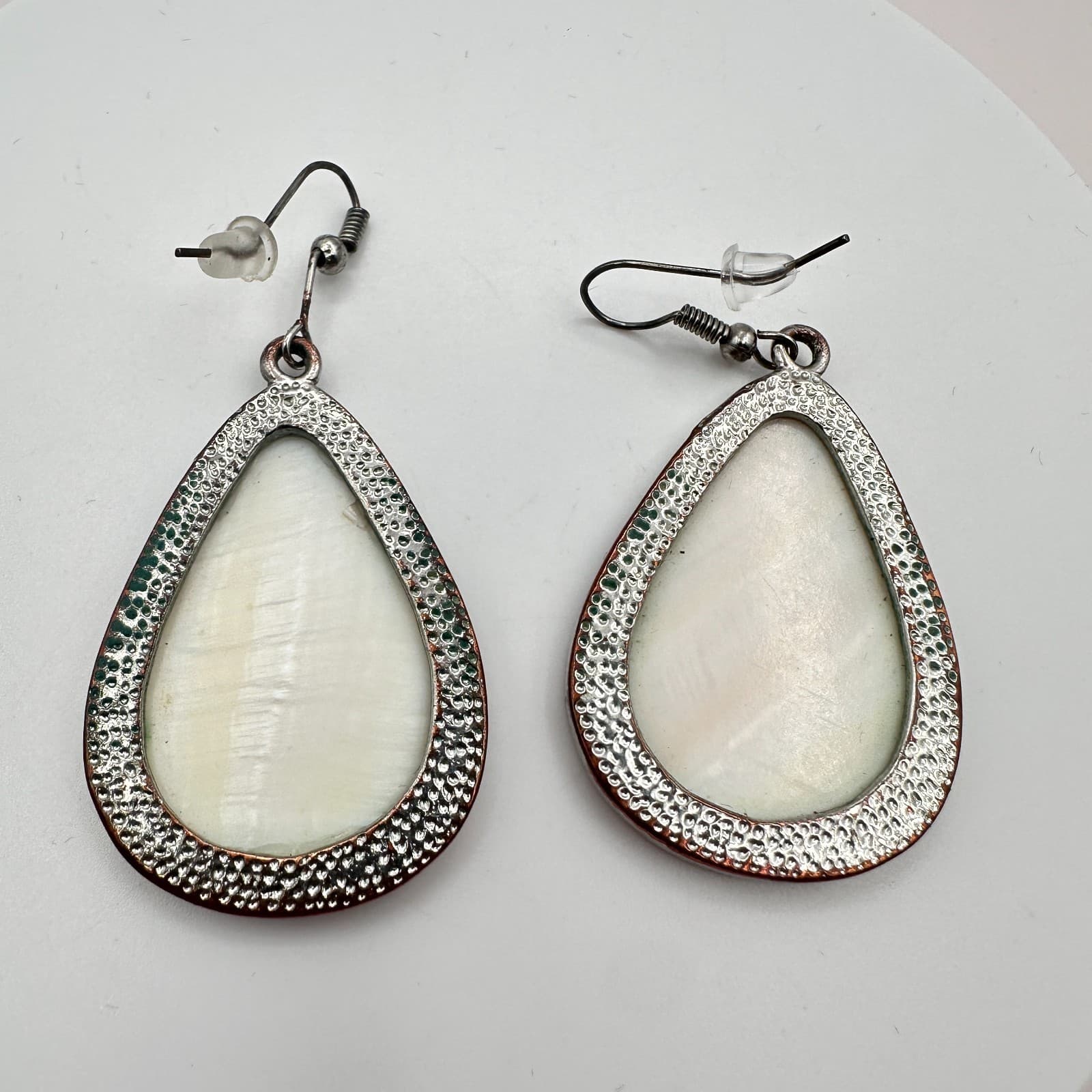 Vintage Y2K Silver Tone White Pearl Teardrop Dangle Earrings Boho Jewelry - Thumbnail 3