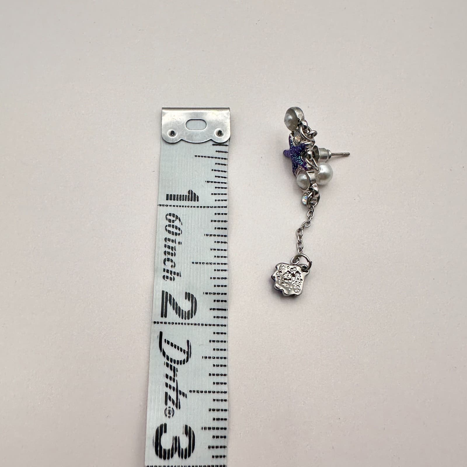 Vintage 90s Sea Shell Starfish Dangle Earrings Glitter Faux Pearl AB Rhinestone - Thumbnail 9