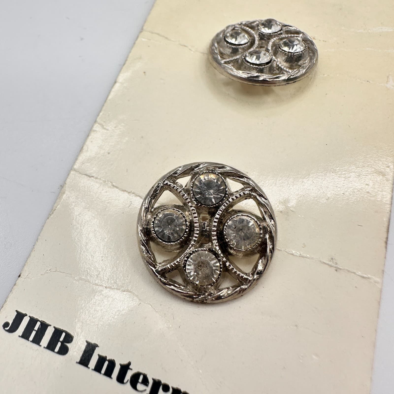 Vintage 30s JHB International Clear Rhinestone Buttons Set Silver Tone Unisex - Thumbnail 2