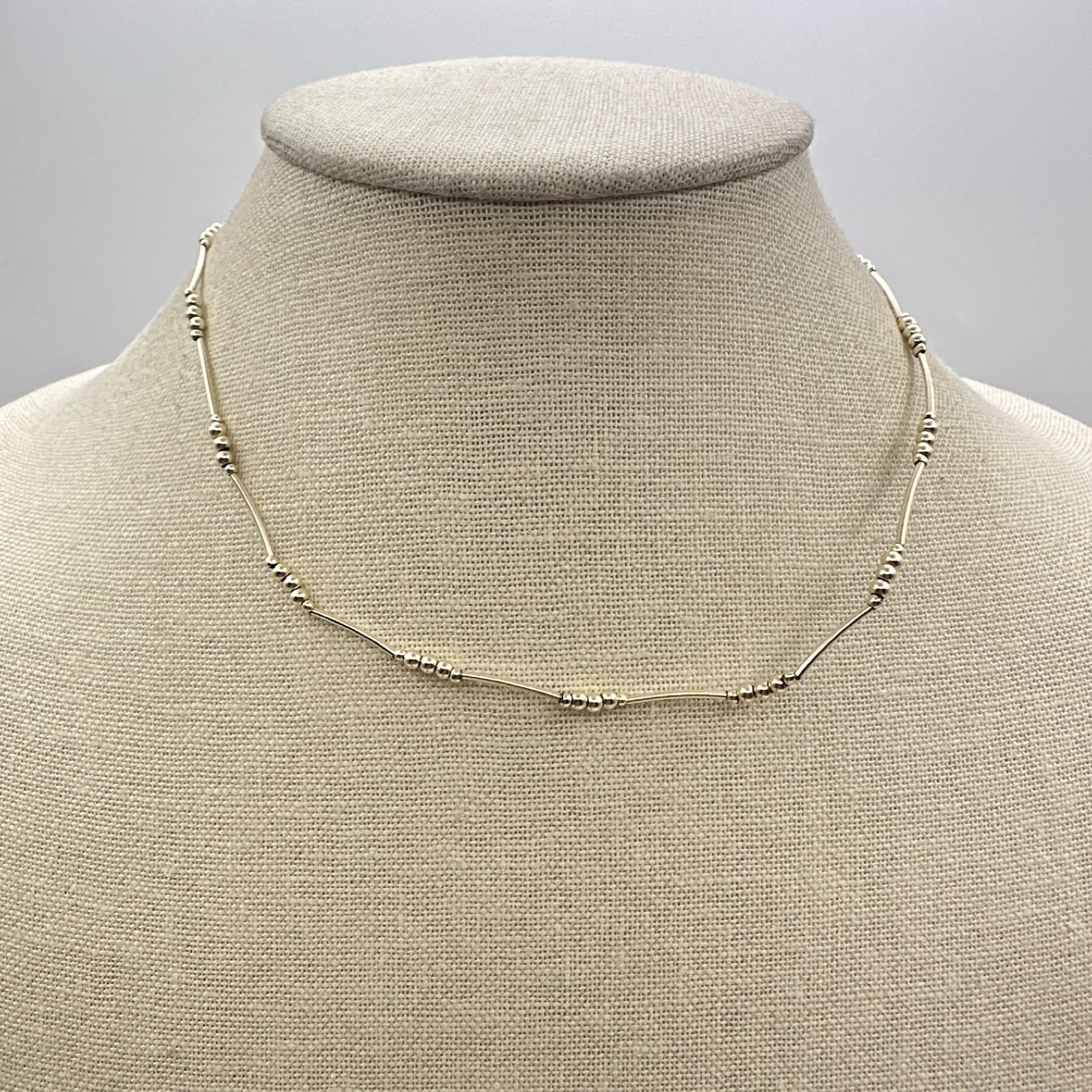 Vintage Y2K Silver Tone Beaded Bar Choker Necklace Retro Women's Classic Jewelry - Thumbnail 6
