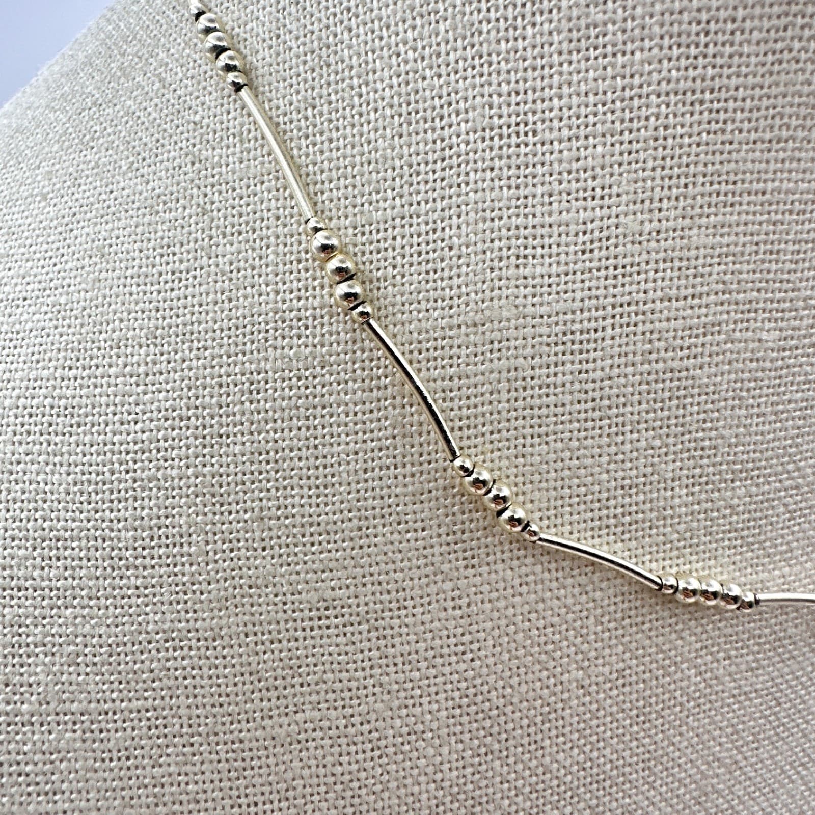 Vintage Y2K Silver Tone Beaded Bar Choker Necklace Retro Women's Classic Jewelry - Thumbnail 3
