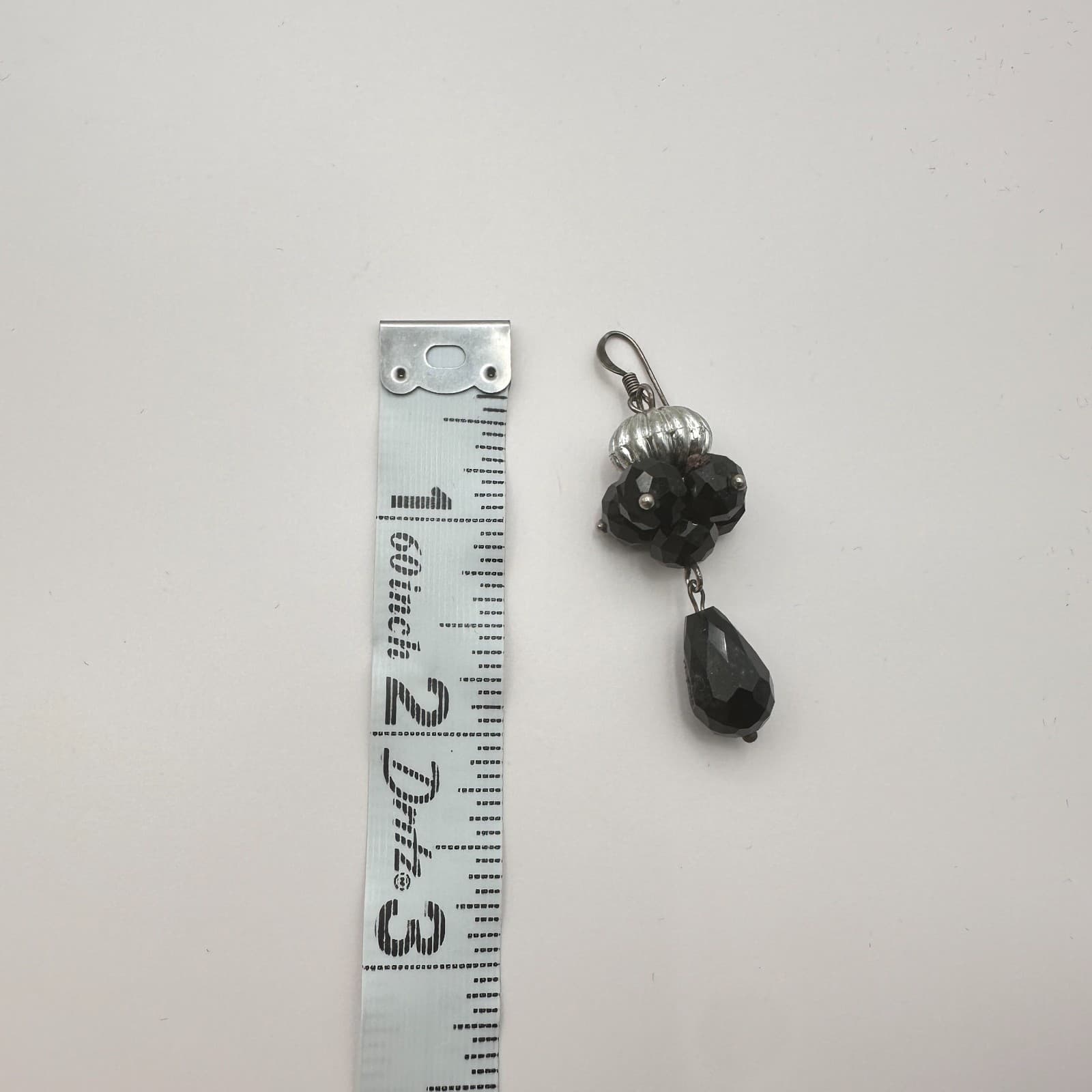 Vintage 90s Silver Tone Faceted Black Glass Bead Dangle Drop Earrings Jewelry - Thumbnail 8