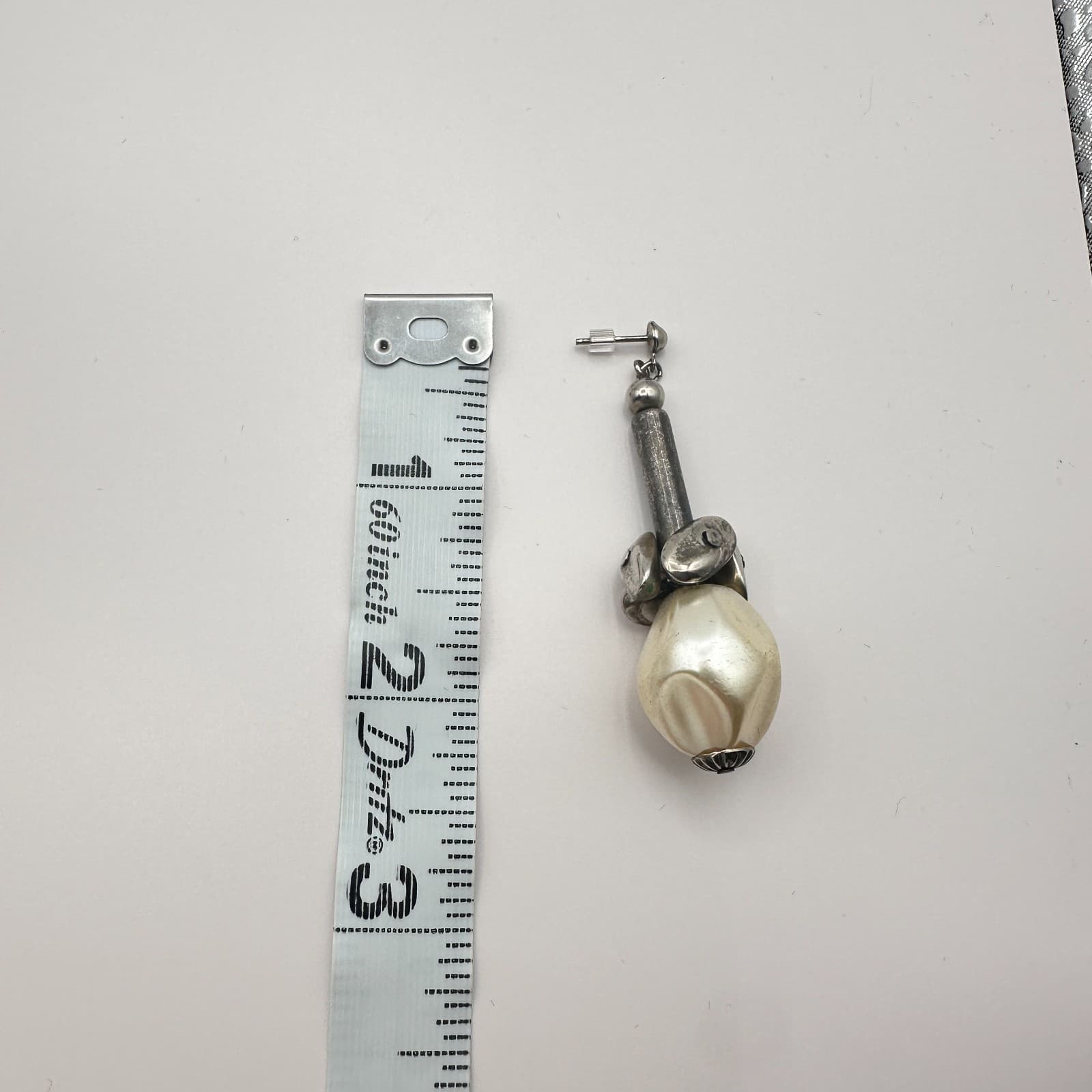 Vintage 90s Silver Tone Faux Pearl Bead Dangle Earrings Boho Modernist Jewelry - Thumbnail 6