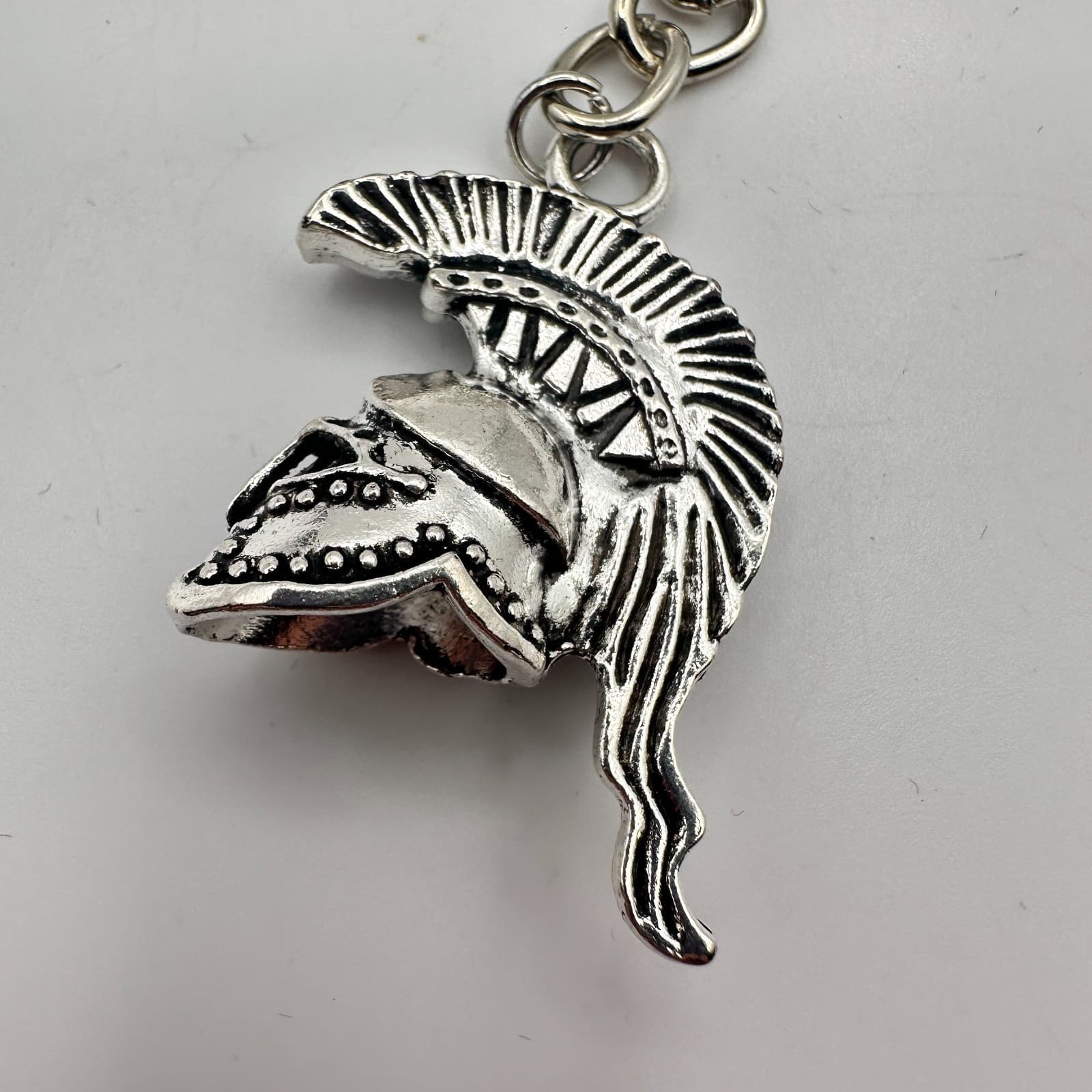 Vintage 90s Silver Tone Spartan Warrior Helmet Keychain Greek Gladiator Jewelry - Thumbnail 4
