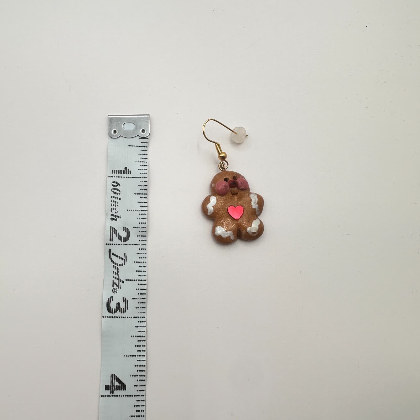 Vintage 90s Brown Gingerbread Man Dangle Earrings Red Heart Christmas Holiday - Thumbnail 7
