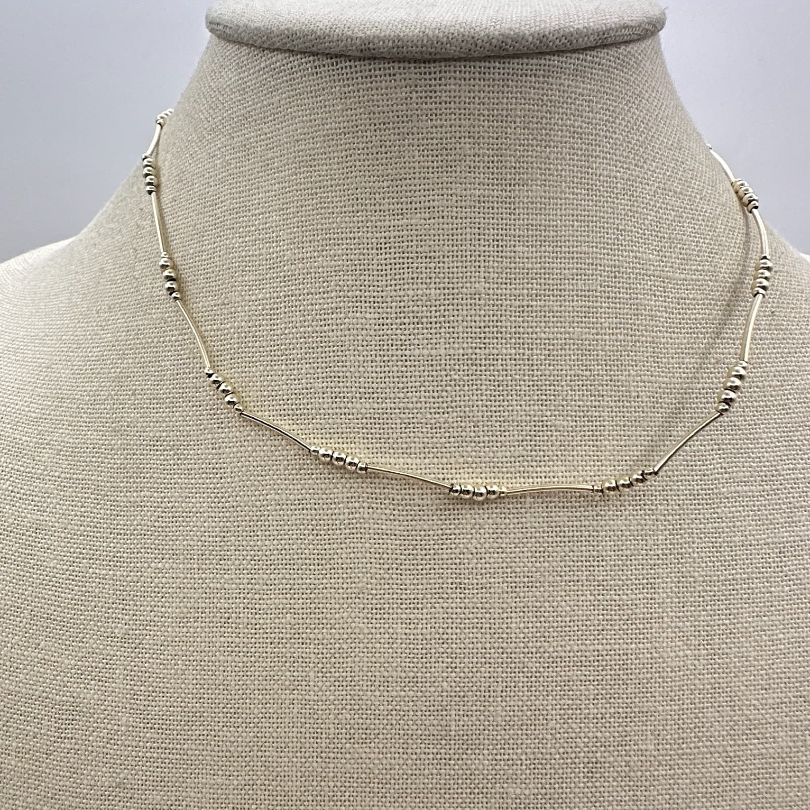 Vintage Y2K Silver Tone Beaded Bar Choker Necklace Retro Women's Classic Jewelry - Thumbnail 2