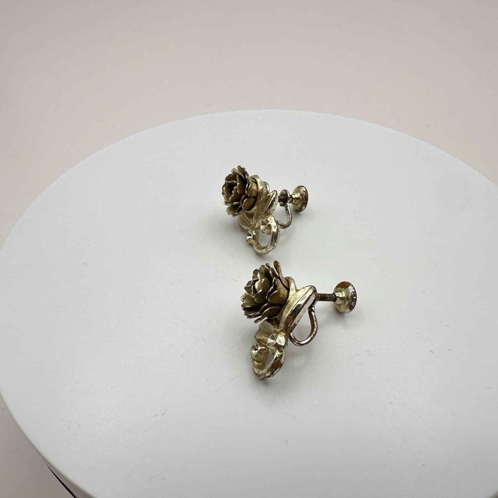 Vintage 90s Gold Tone Rose Floral Rhinestone Earrings Women's Classic Jewelry - Thumbnail 5