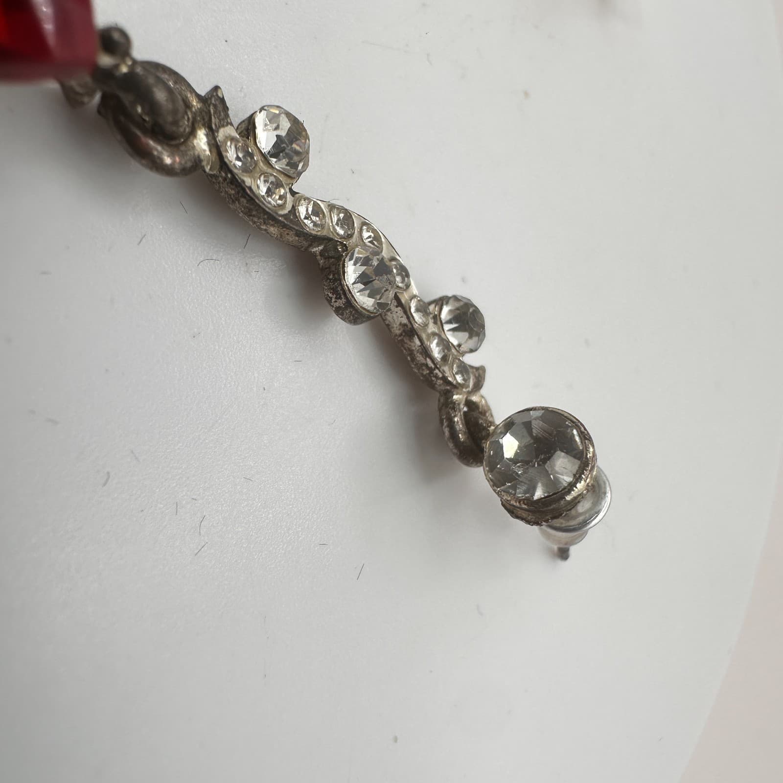 Vintage 90s Silver Tone Red Glass Teardrop Dangle Earrings Boho Fashion Jewelry - Thumbnail 5