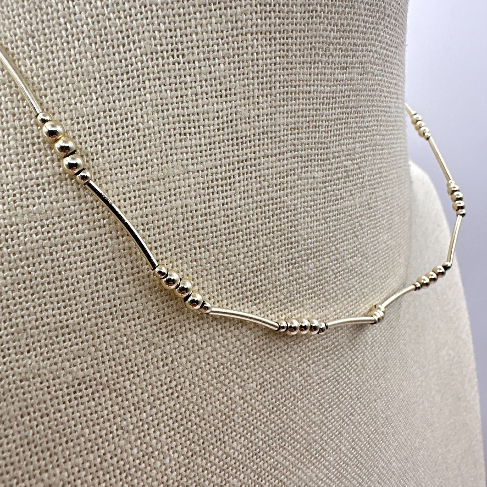 Vintage Y2K Silver Tone Beaded Bar Choker Necklace Retro Women's Classic Jewelry - Thumbnail 4