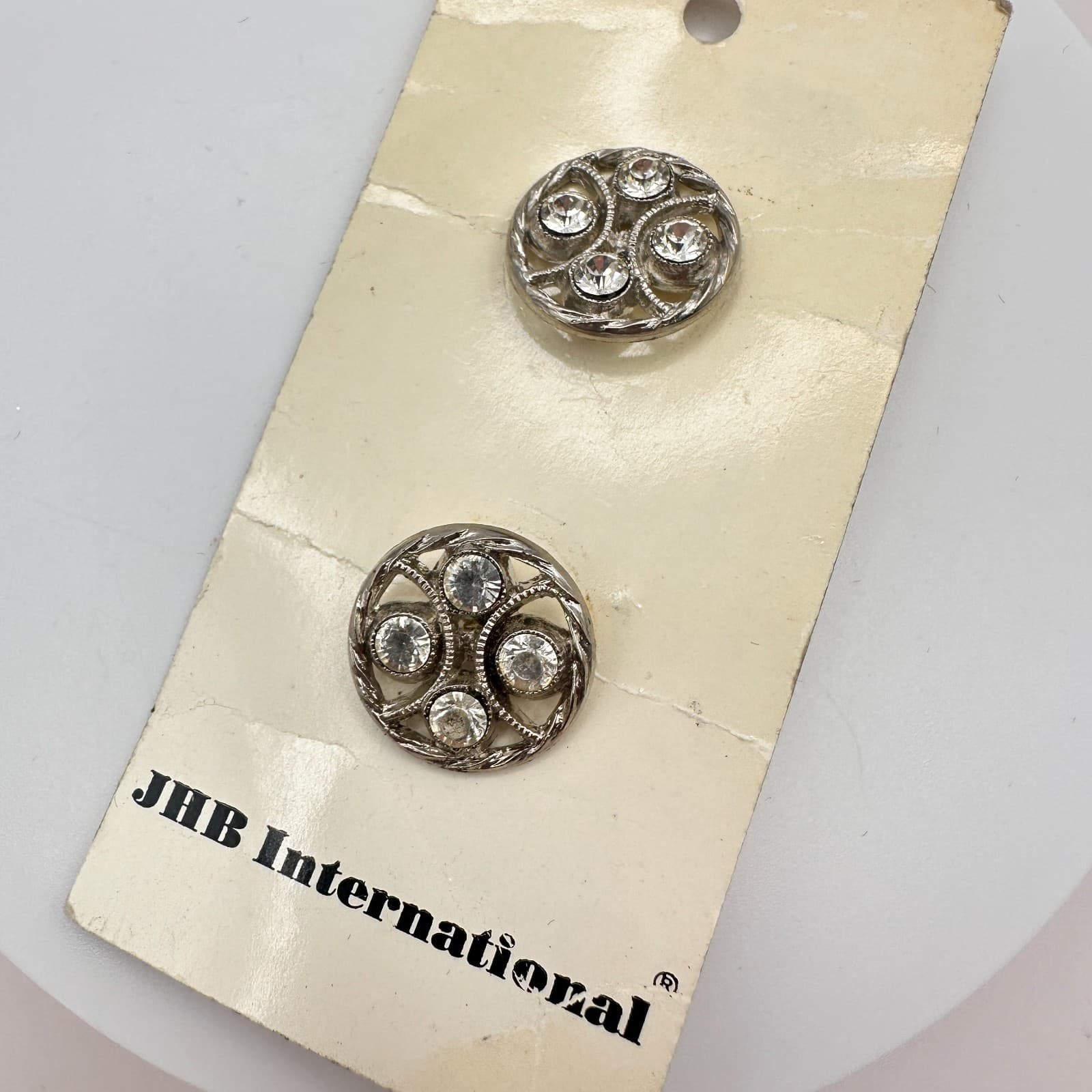 Vintage 30s JHB International Clear Rhinestone Buttons Set Silver Tone Unisex - Thumbnail 3