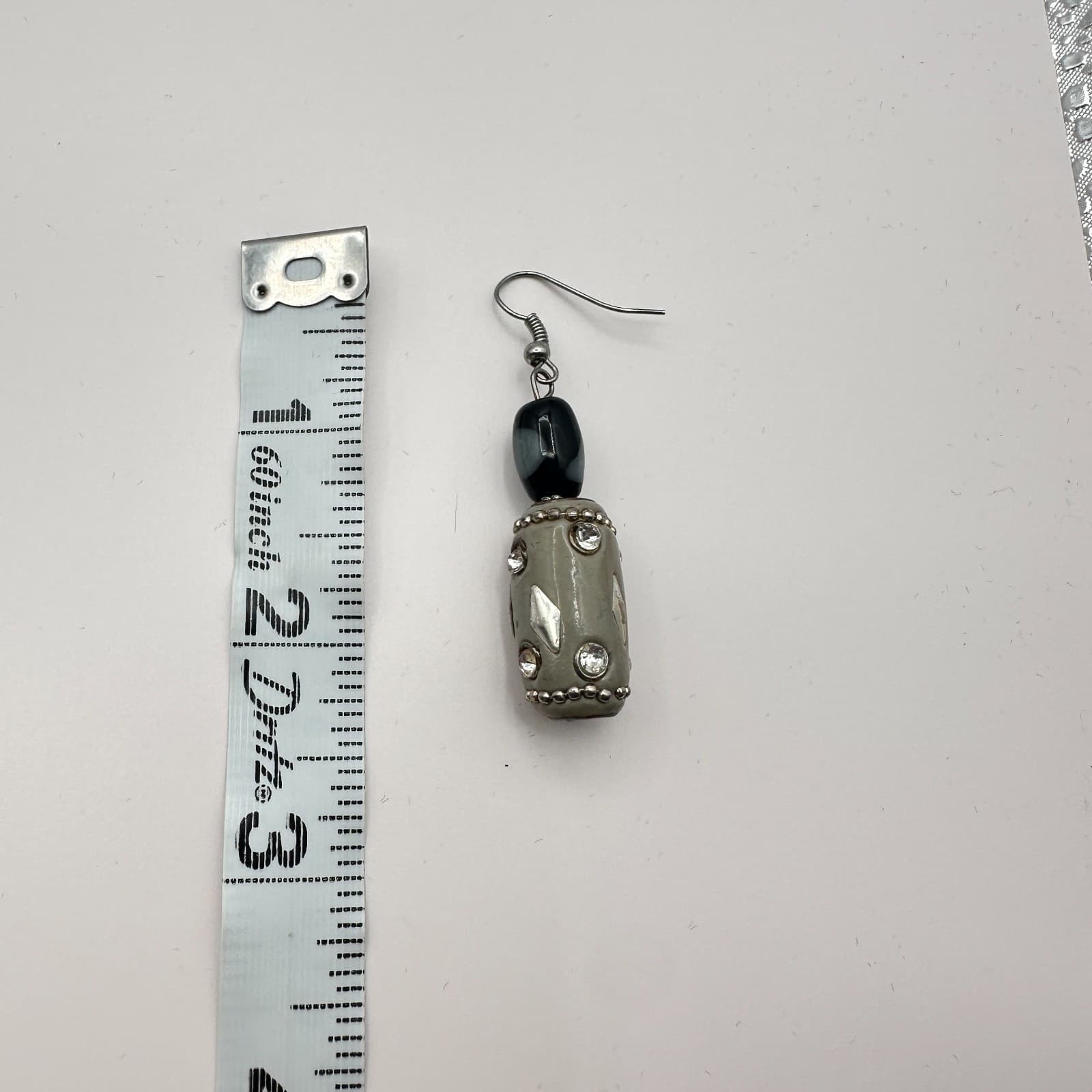 Vintage 90s Silver Tone Beaded Rhinestone Dangle Earrings Women's Jewelry - Thumbnail 8