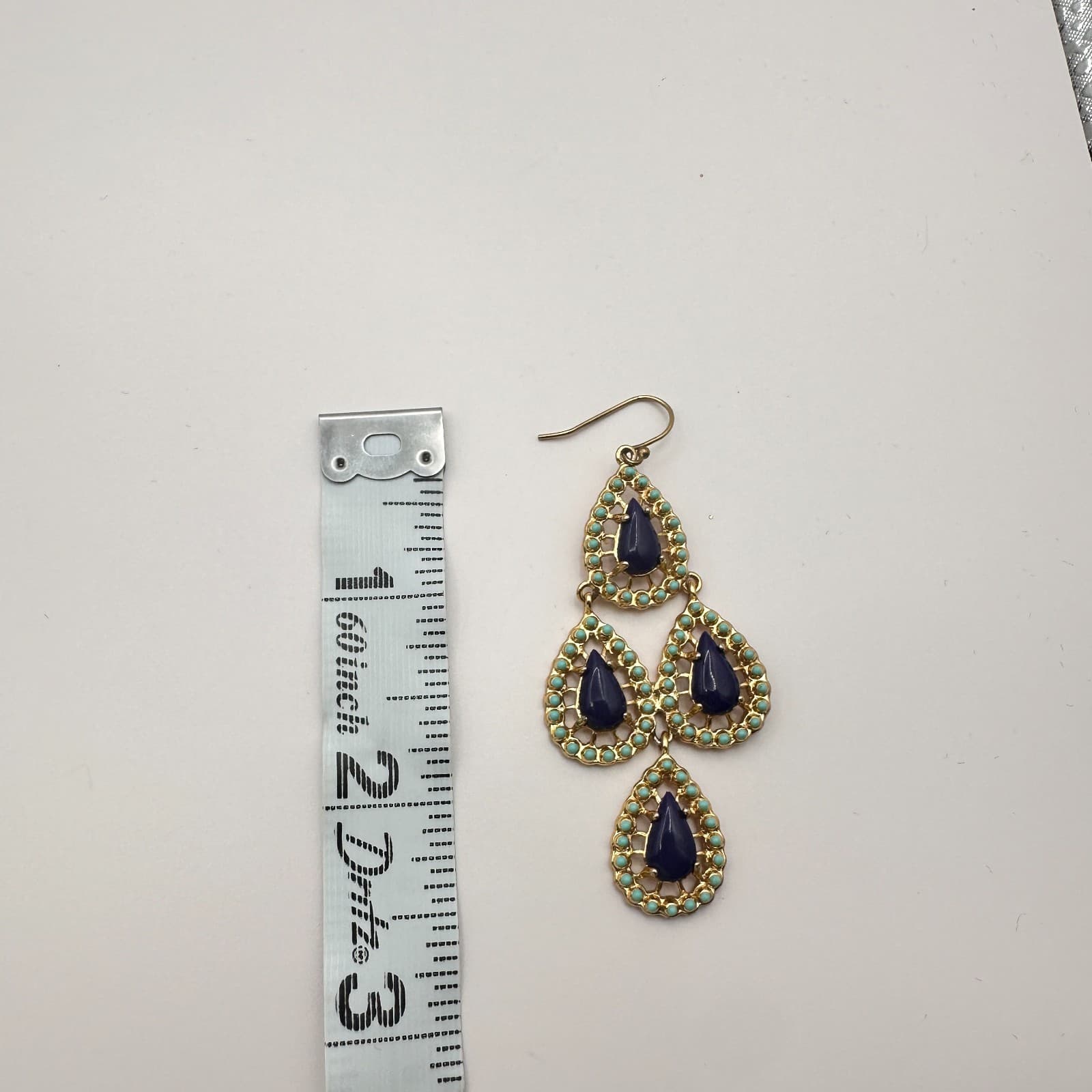 Vintage Y2K Gold Tone Purple Teardrop Beaded Chandelier Earrings Women's Jewelry - Thumbnail 7