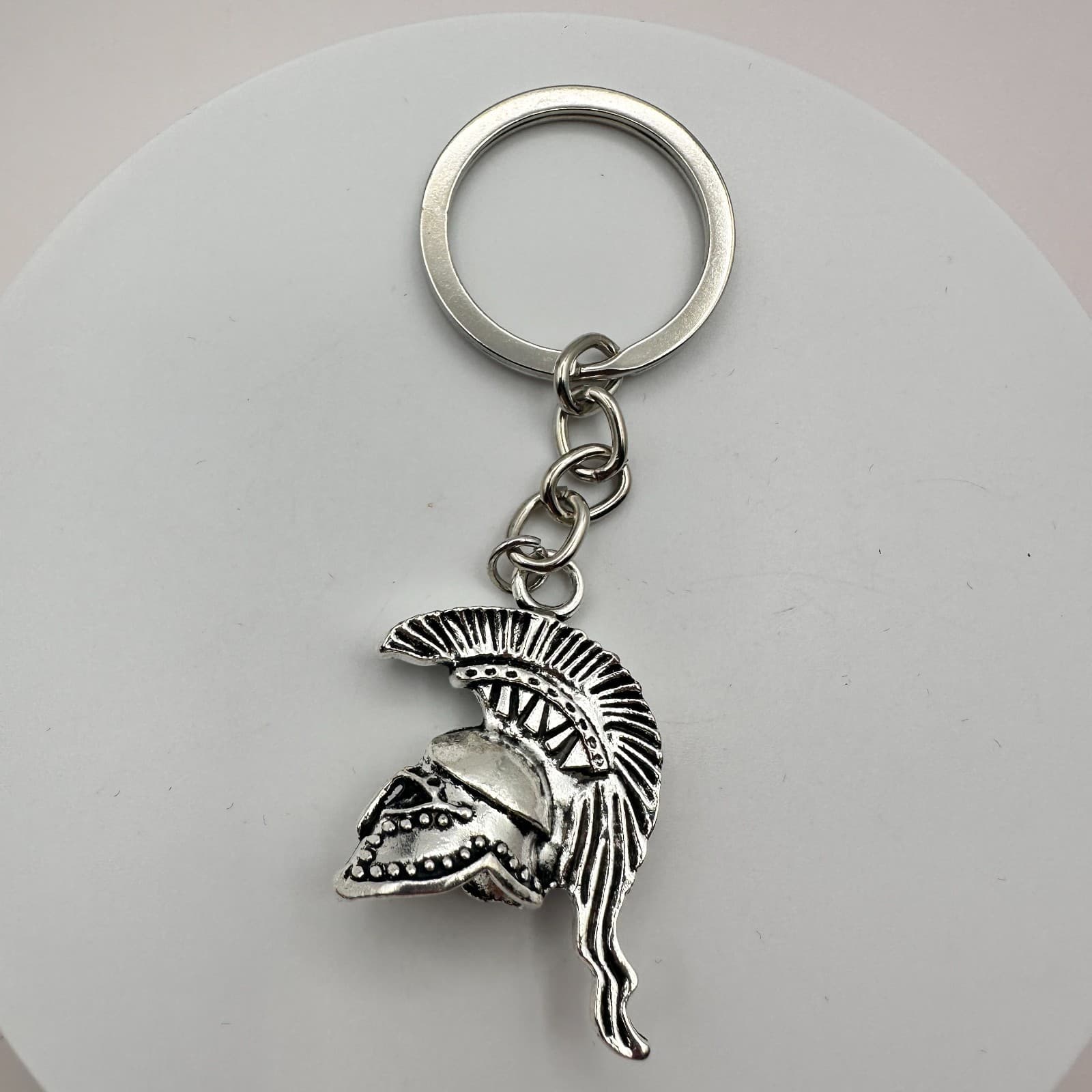 Vintage 90s Silver Tone Spartan Warrior Helmet Keychain Greek Gladiator Jewelry - Thumbnail 3