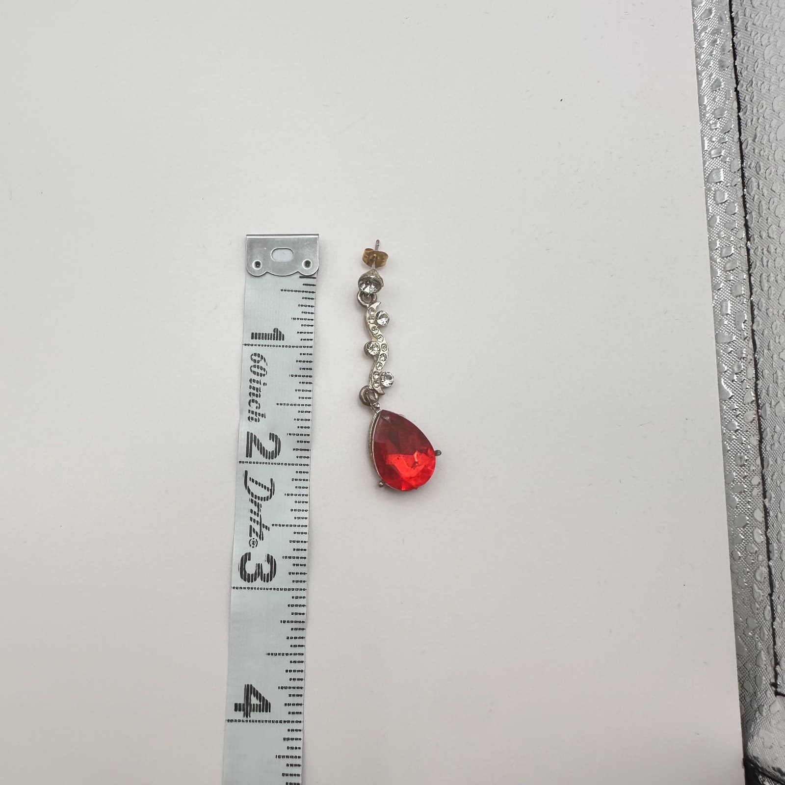 Vintage 90s Silver Tone Red Glass Teardrop Dangle Earrings Boho Fashion Jewelry - Thumbnail 8