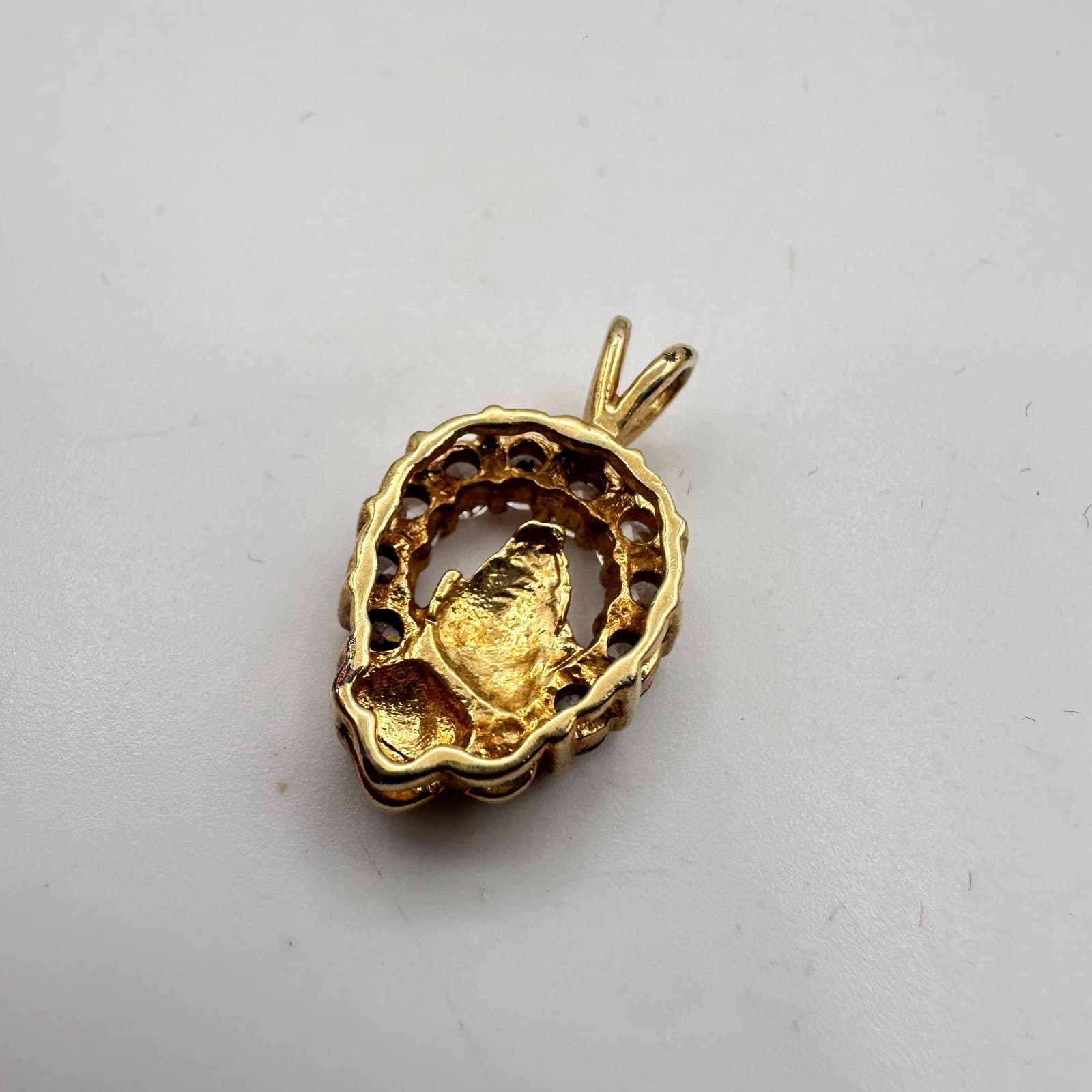 Vintage 90s Gold Tone Praying Hands Pendant Clear Rhinestone Women's Jewelry - Thumbnail 4