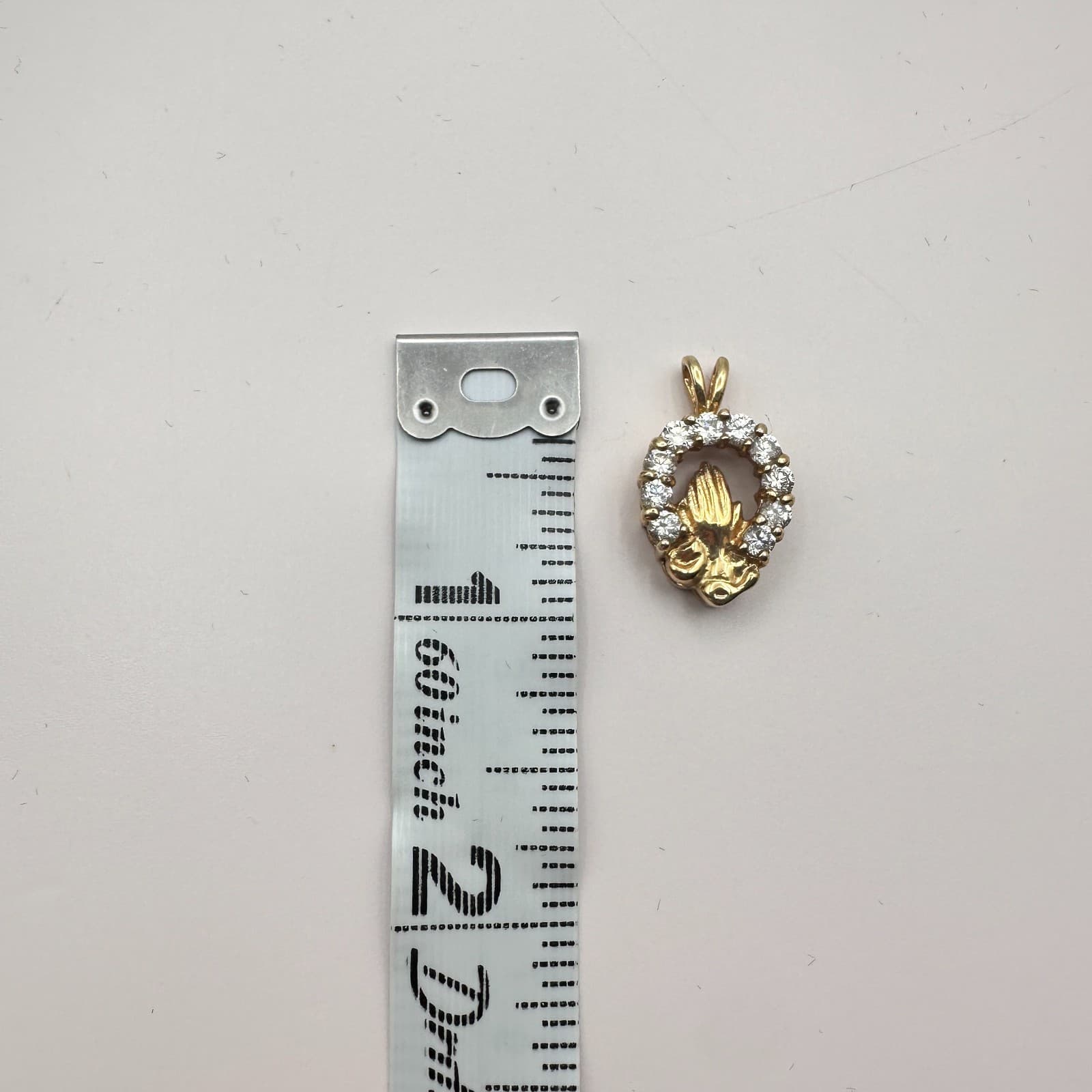 Vintage 90s Gold Tone Praying Hands Pendant Clear Rhinestone Women's Jewelry - Thumbnail 7