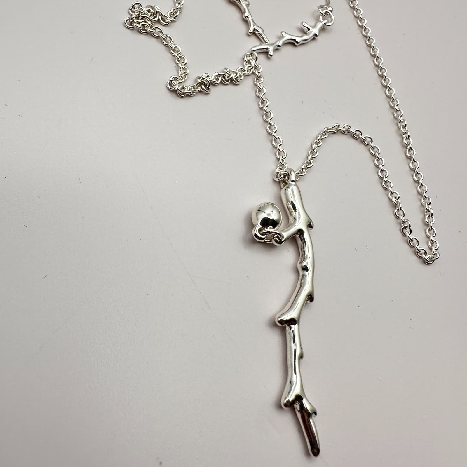 Vintage Y2K Silver Tone Rhinestone Branch Pendant Necklace Earrings Set Jewelry - Thumbnail 5