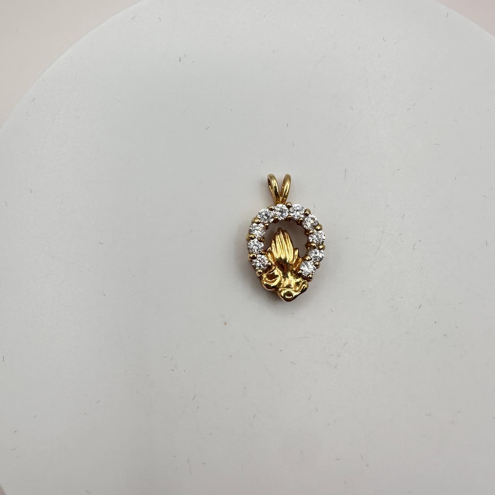 Vintage 90s Gold Tone Praying Hands Pendant Clear Rhinestone Women's Jewelry - Thumbnail 5