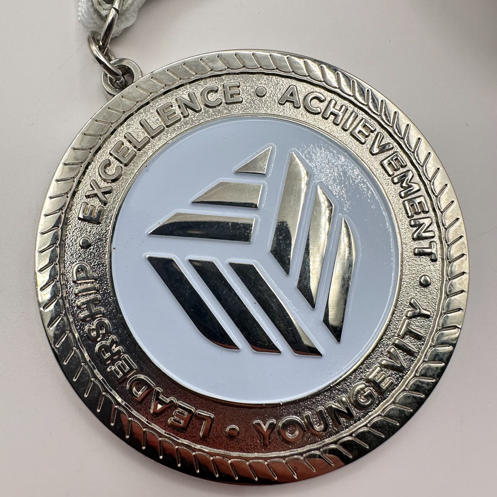 Vintage 80s Silver Tone Achievement Medal Excellence Leadership Ribbon Jewelry - Thumbnail 4