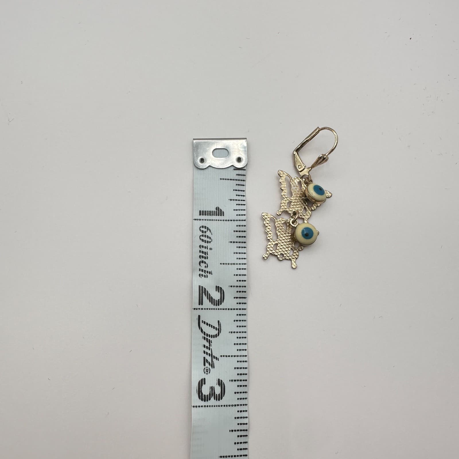 Vintage 90s Gold Tone Butterfly Evil Eye Dangle Earrings Glass Bead Boho Jewelry - Thumbnail 7