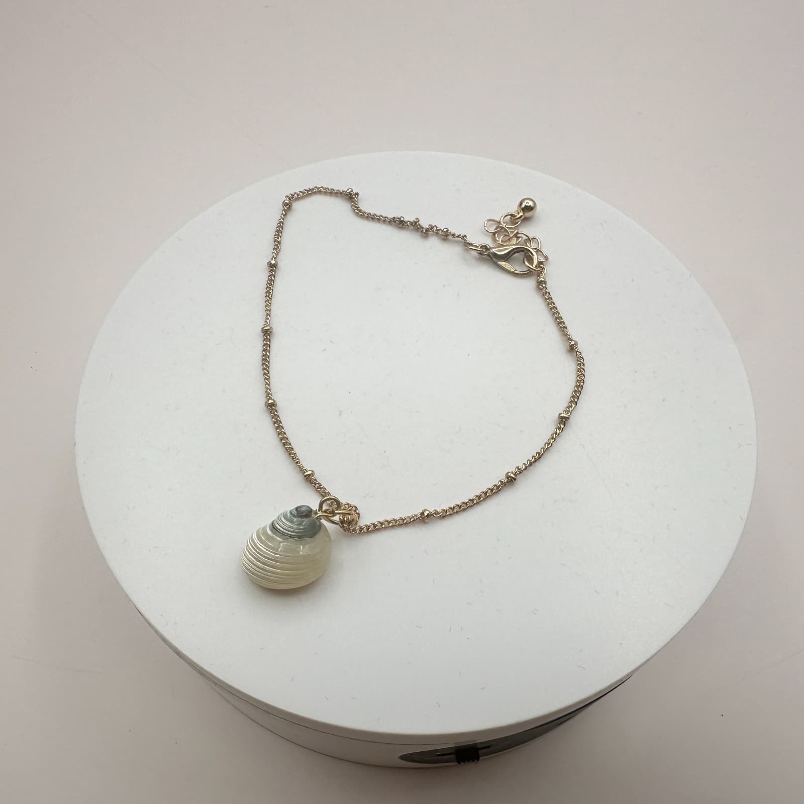 Vintage Y2k Gold Tone Satellite Chain Natural Spiral Seashell Pendant Jewelry - Thumbnail 7