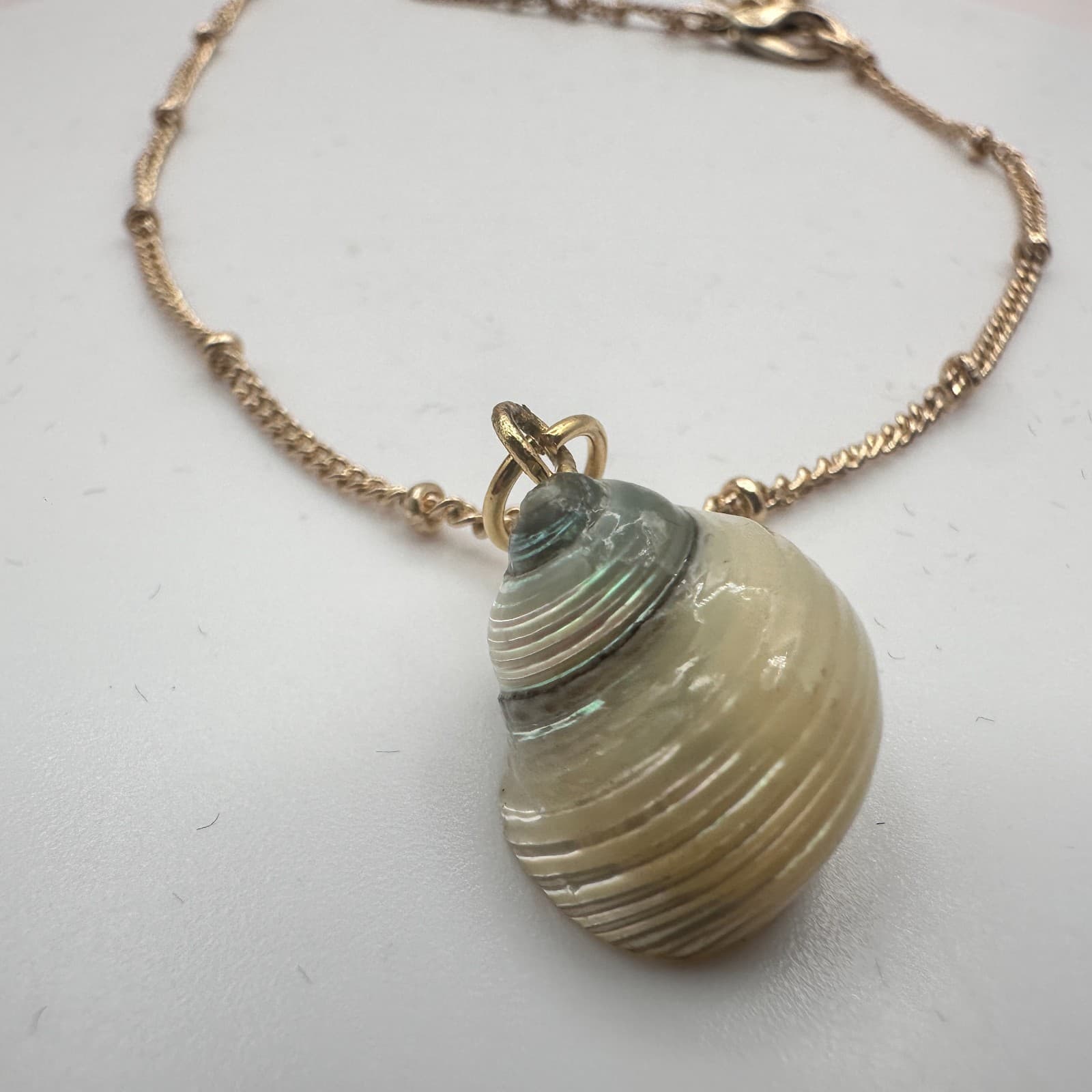 Vintage Y2k Gold Tone Satellite Chain Natural Spiral Seashell Pendant Jewelry - Thumbnail 4
