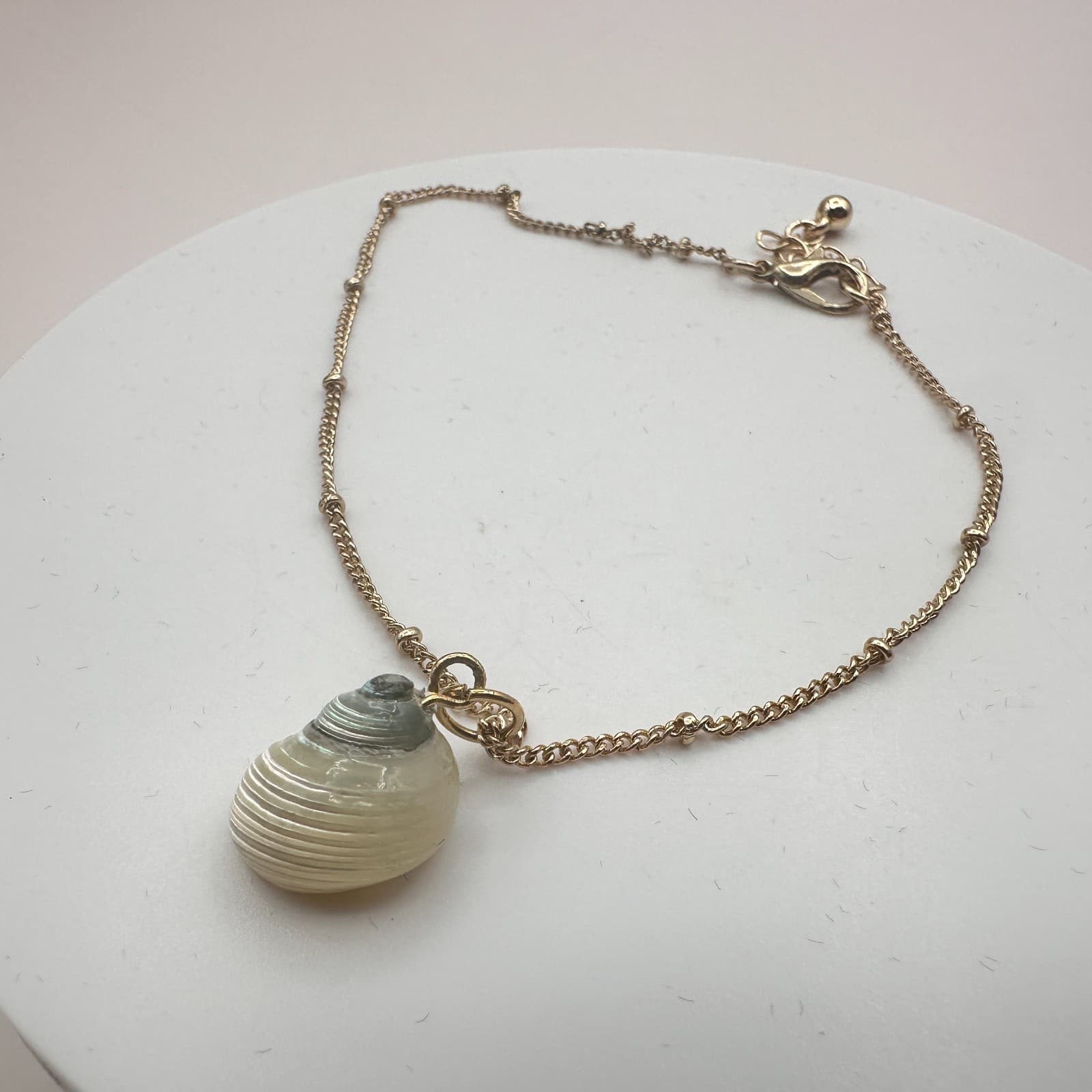 Vintage Y2k Gold Tone Satellite Chain Natural Spiral Seashell Pendant Jewelry - Thumbnail 5