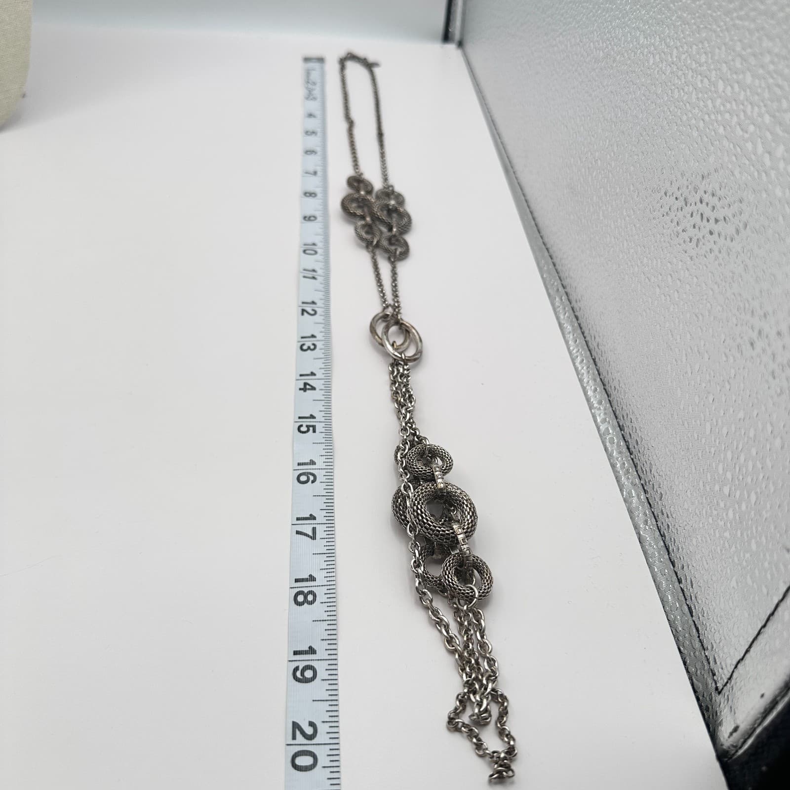 Vintage 90s Silver Tone Mixed Chain Multi Link Statement Long Necklace Jewelry - Thumbnail 6