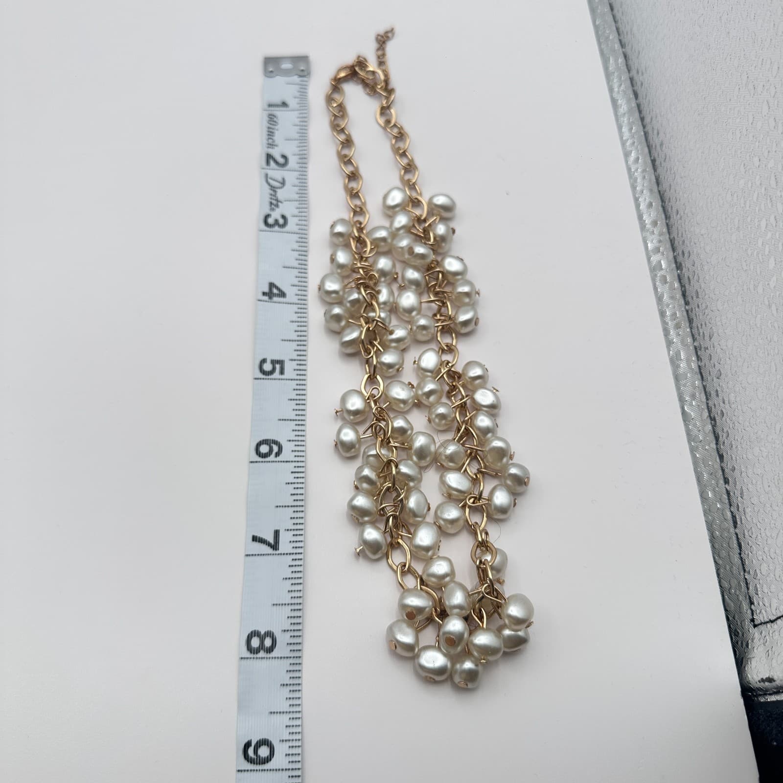 Vintage 90s Gold Tone Faux Baroque Pearl Multi Strand Cluster Necklace Jewelry - Thumbnail 10