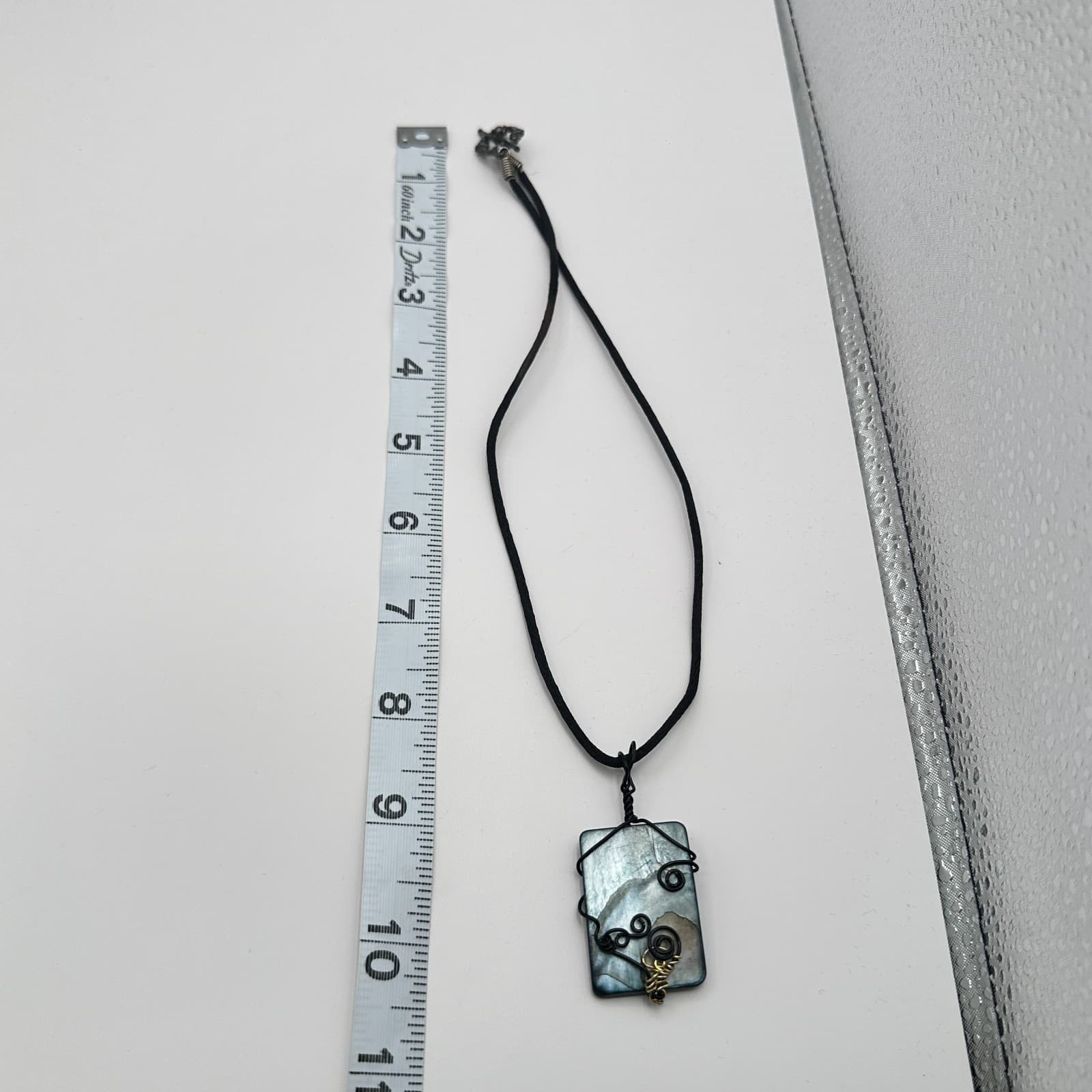 Vintage Y2k Wire Wrapped Rectangular Stone Pendant Black Cord Toggle Jewelry - Thumbnail 5