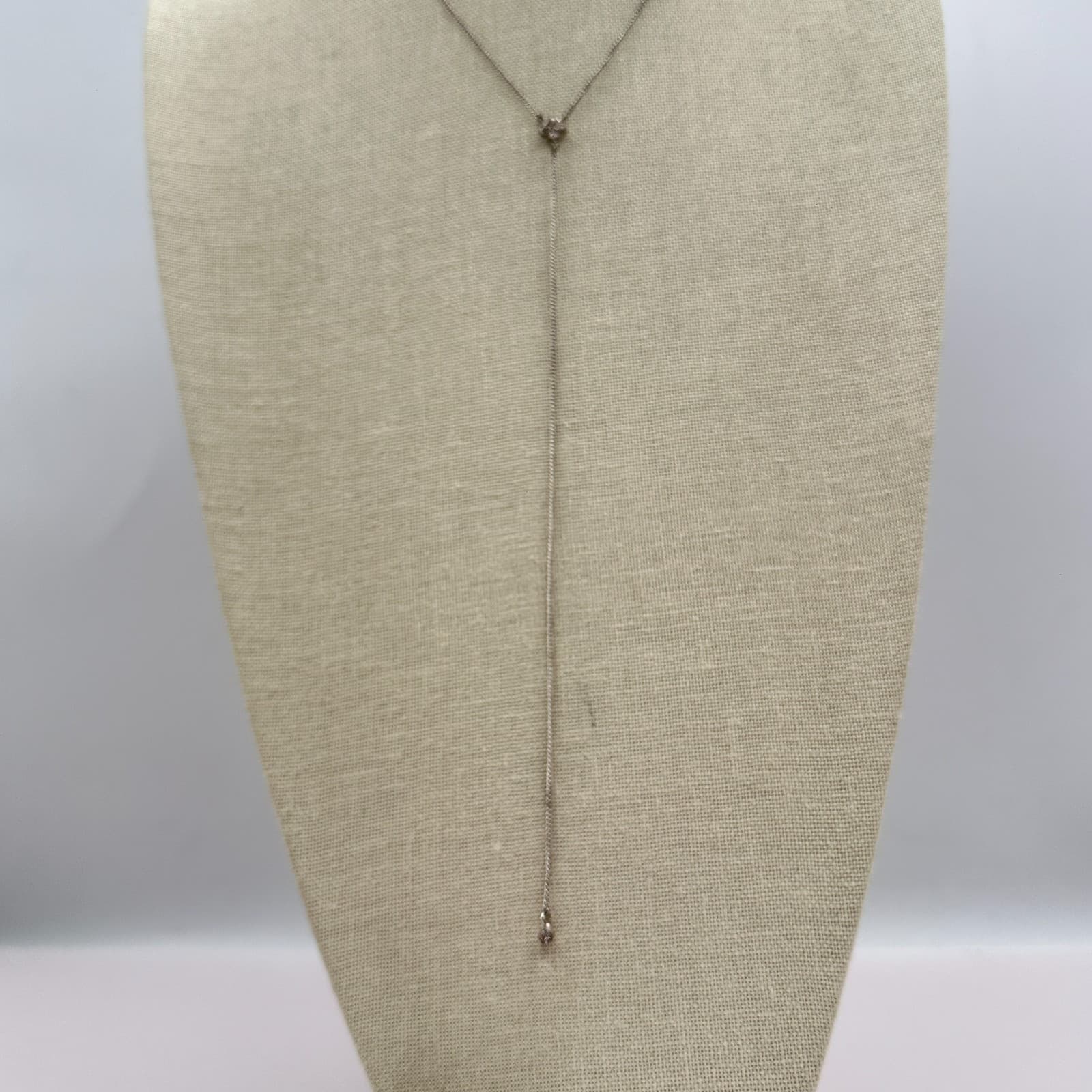 Vintage 90s Y2K Silver Tone Clear Rhinestone Floral Y Necklace Women's Jewelry - Thumbnail 4
