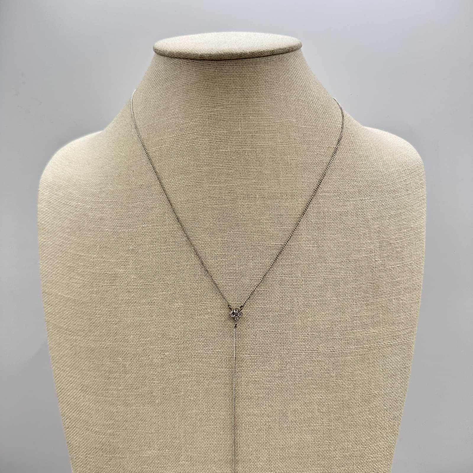 Vintage 90s Y2K Silver Tone Clear Rhinestone Floral Y Necklace Women's Jewelry - Thumbnail 5